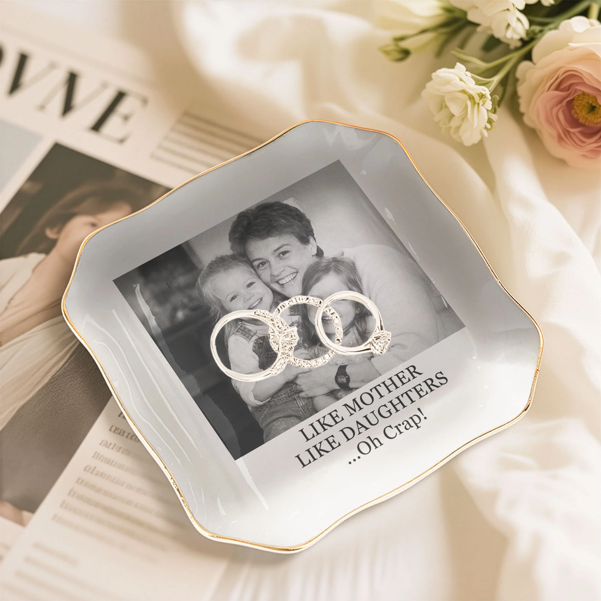 Custom Vintage Photo & Message - Mother's Day Gifts For Mom - Personalized Photo Jewelry Dish - Image 8
