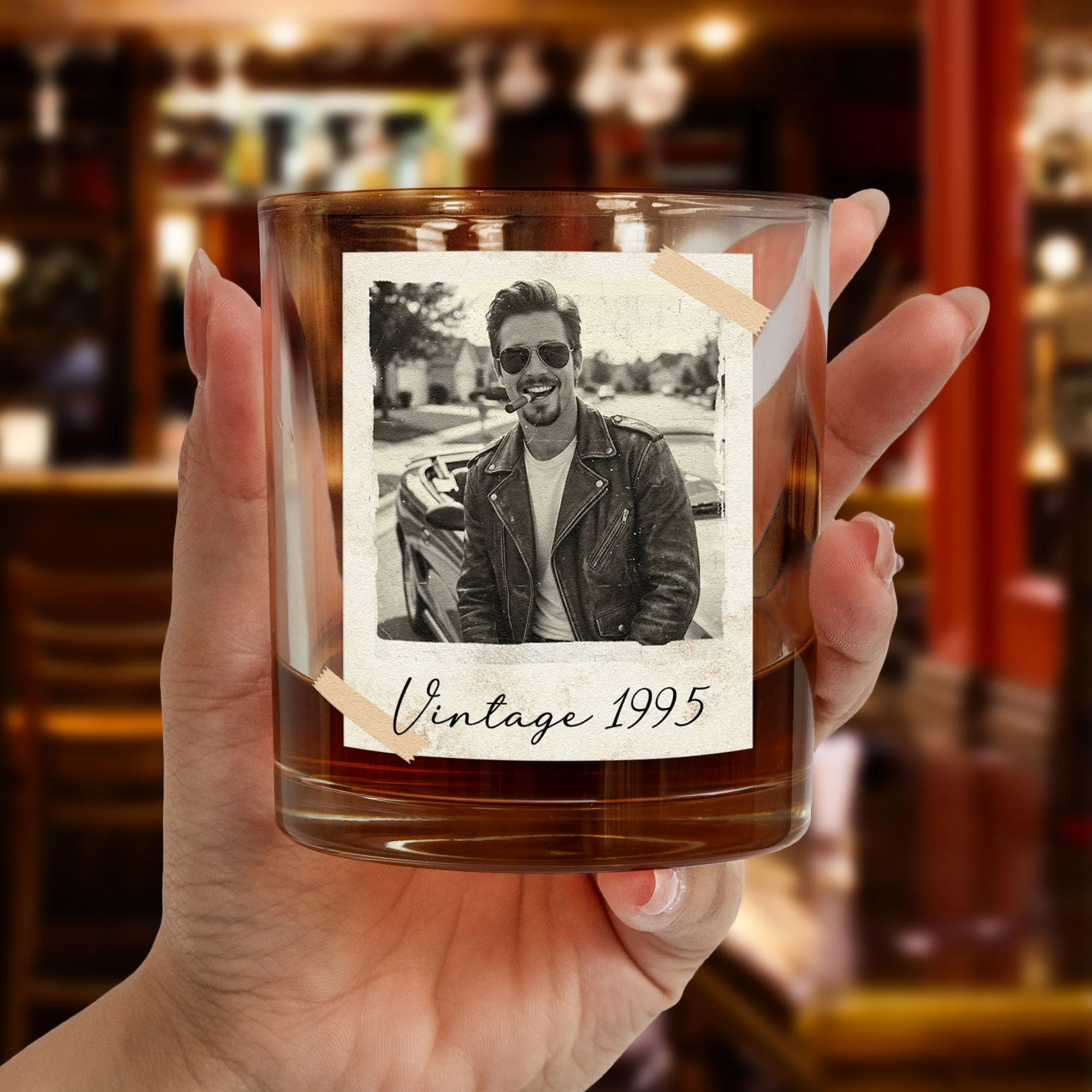 Custom Vintage Retro Polaroid Photo For Him, Husband, Dad, Grandpa - Personalized Photo Whiskey Glass - Image 2