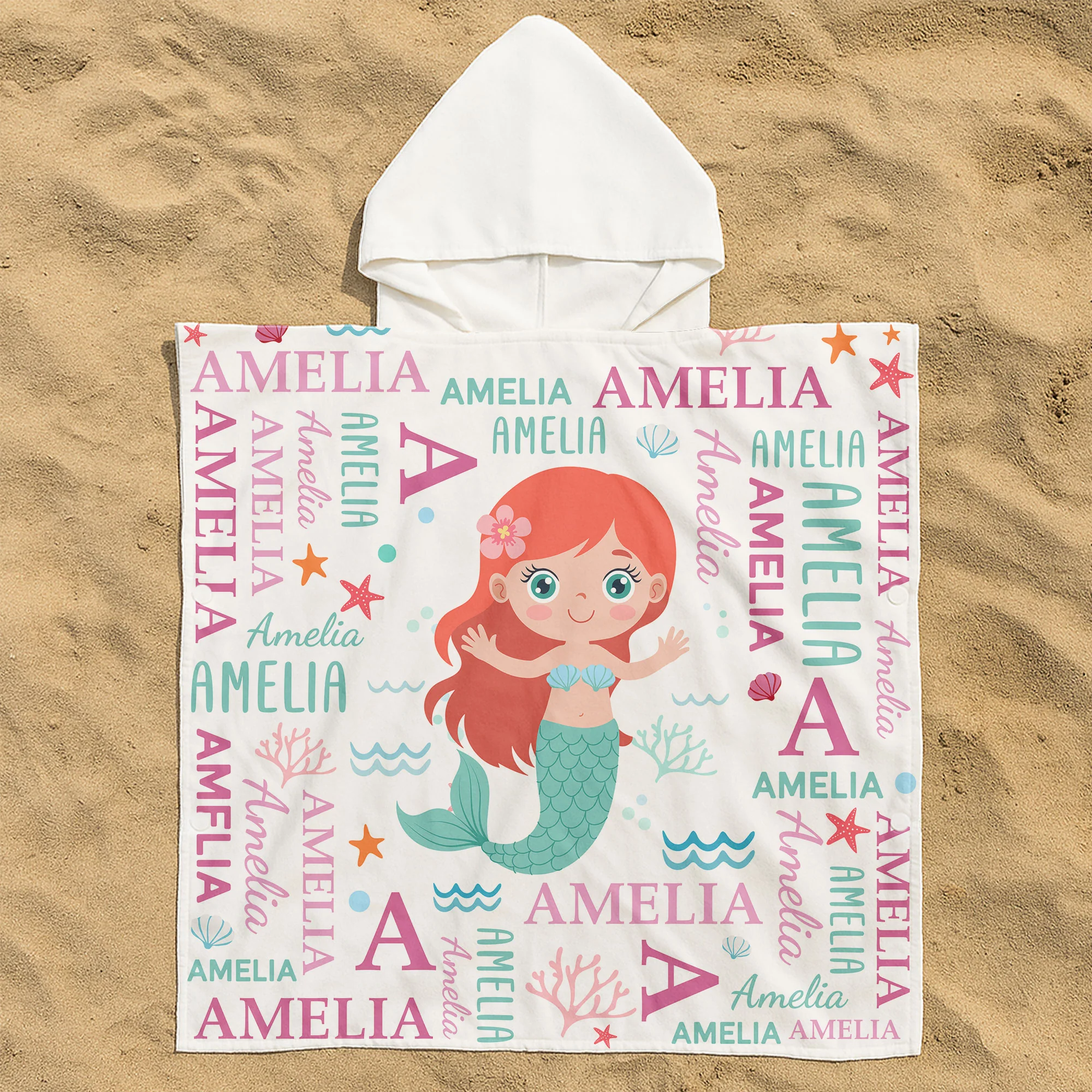 Cute And Beachy Custom Name - Personalized Kids Hooded Towel - Image 2