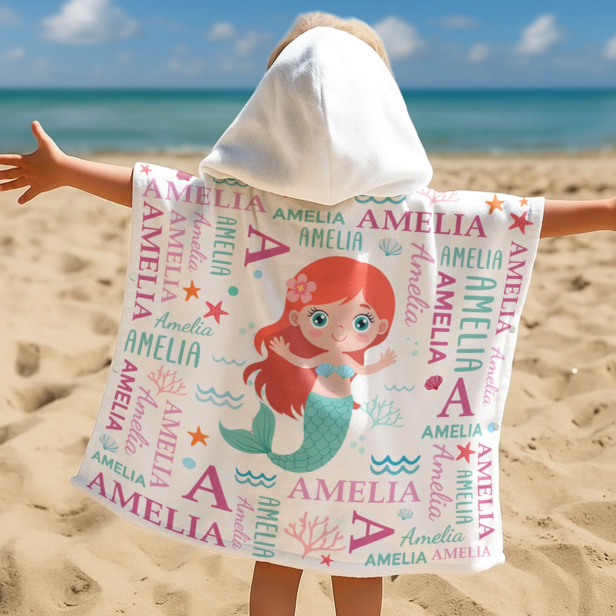 Cute And Beachy Custom Name - Personalized Kids Hooded Towel - Image 3