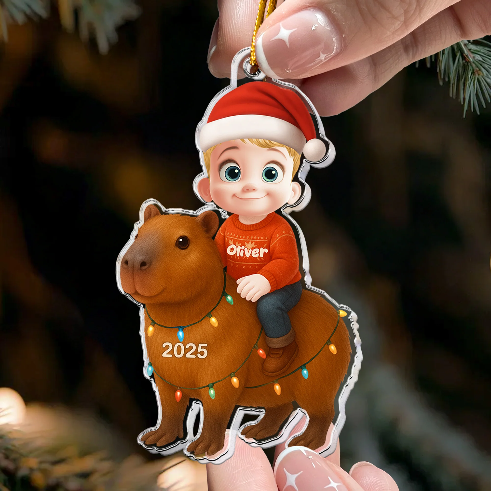 Cute Cartoon Kid Boy - Personalized Acrylic Ornament - Image 2