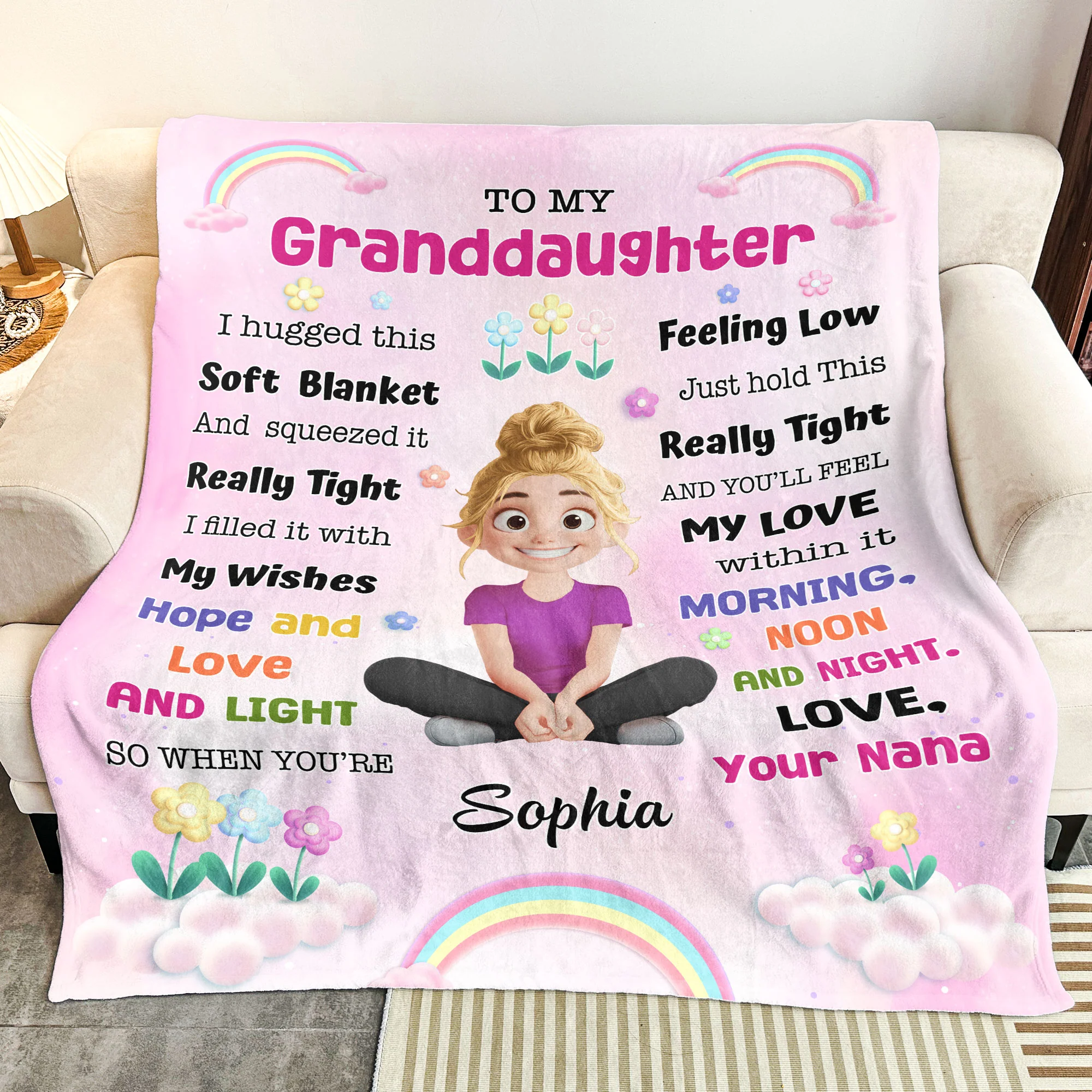 Cute Cartoon Kid Hug This Blanket - Personalized Blanket - Image 3