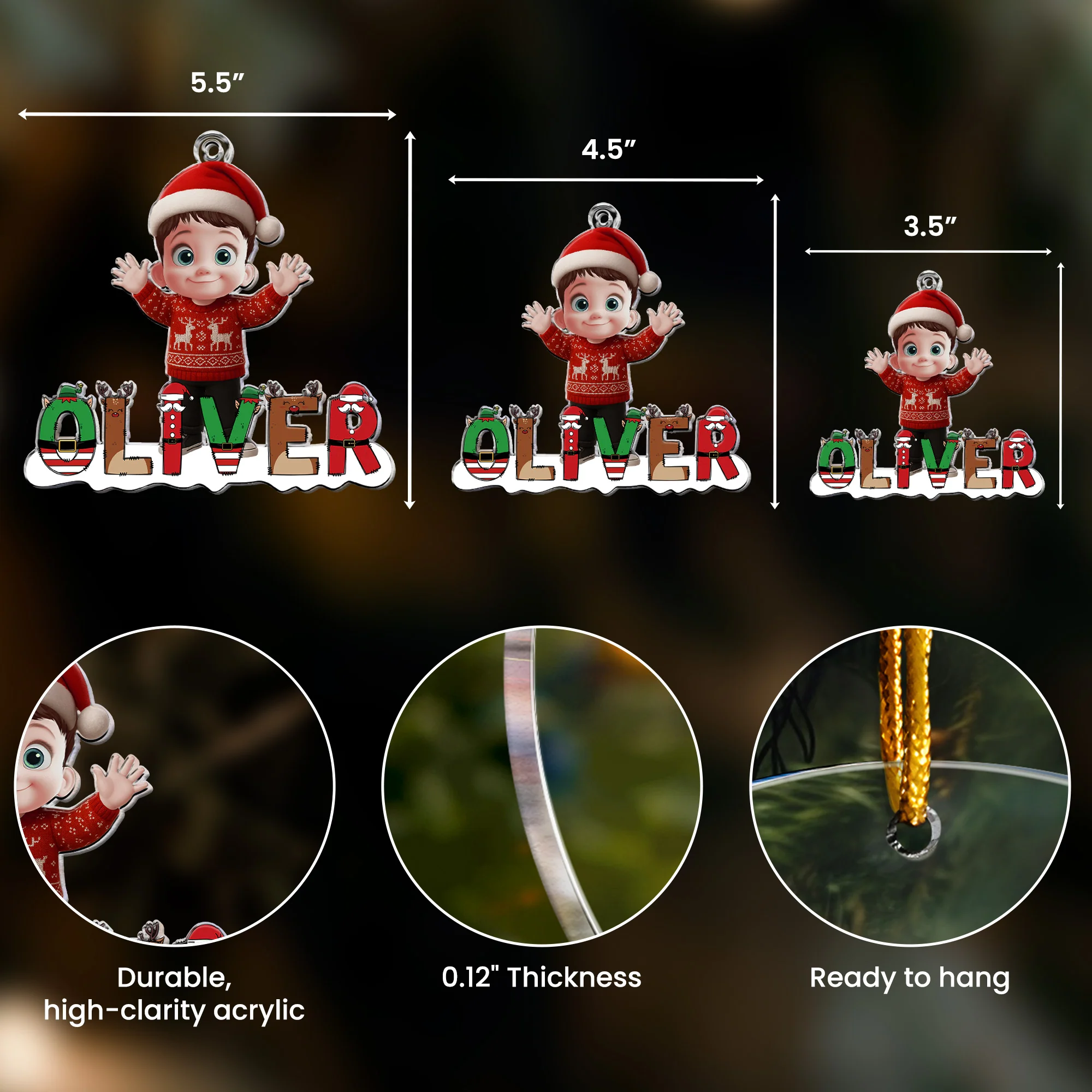 Cute Cartoon Kid With Name - Personalized Acrylic Ornament - Image 4