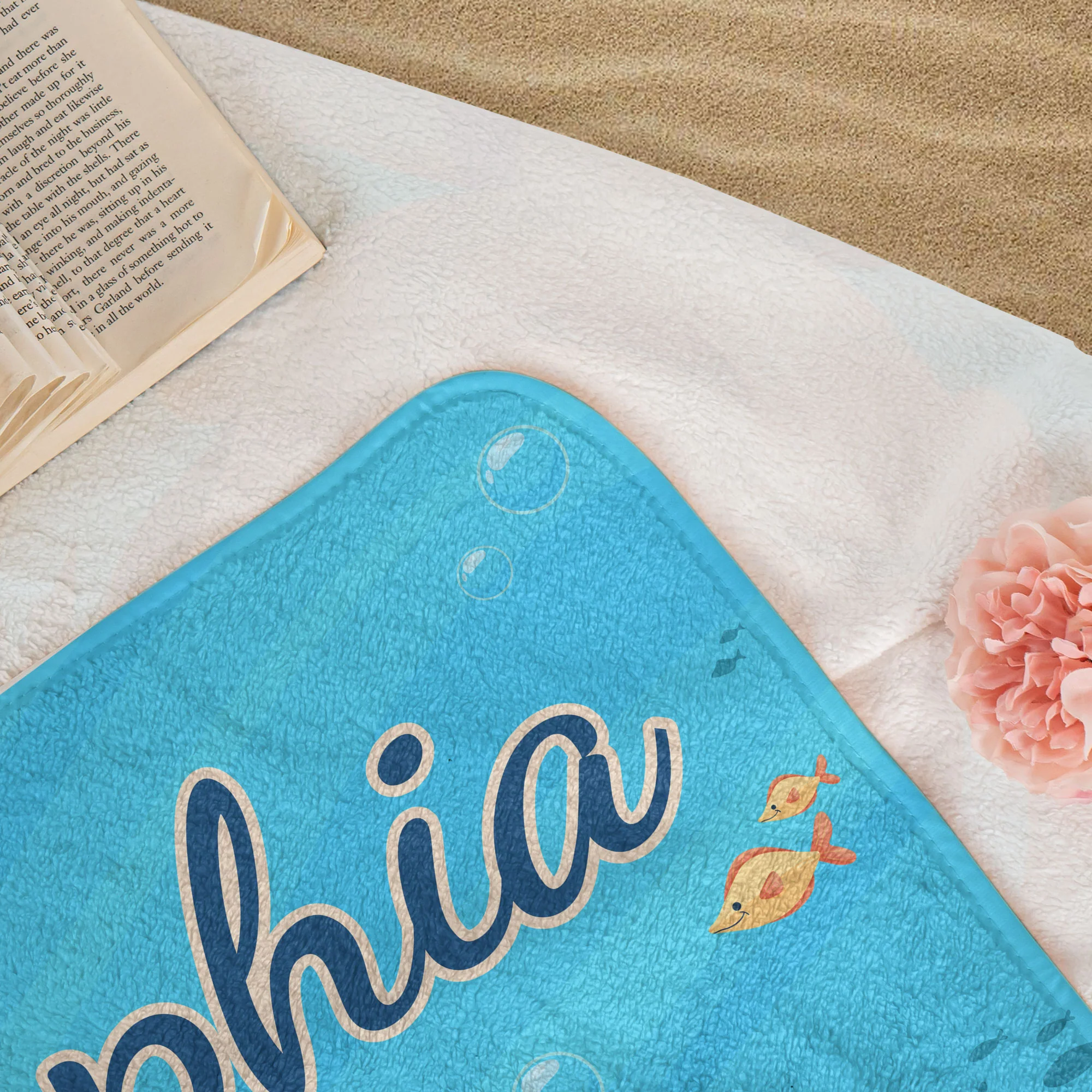 Cute Cartoon Kid With Sea Animal - Personalized Quick-Dry Beach Towel - Image 5