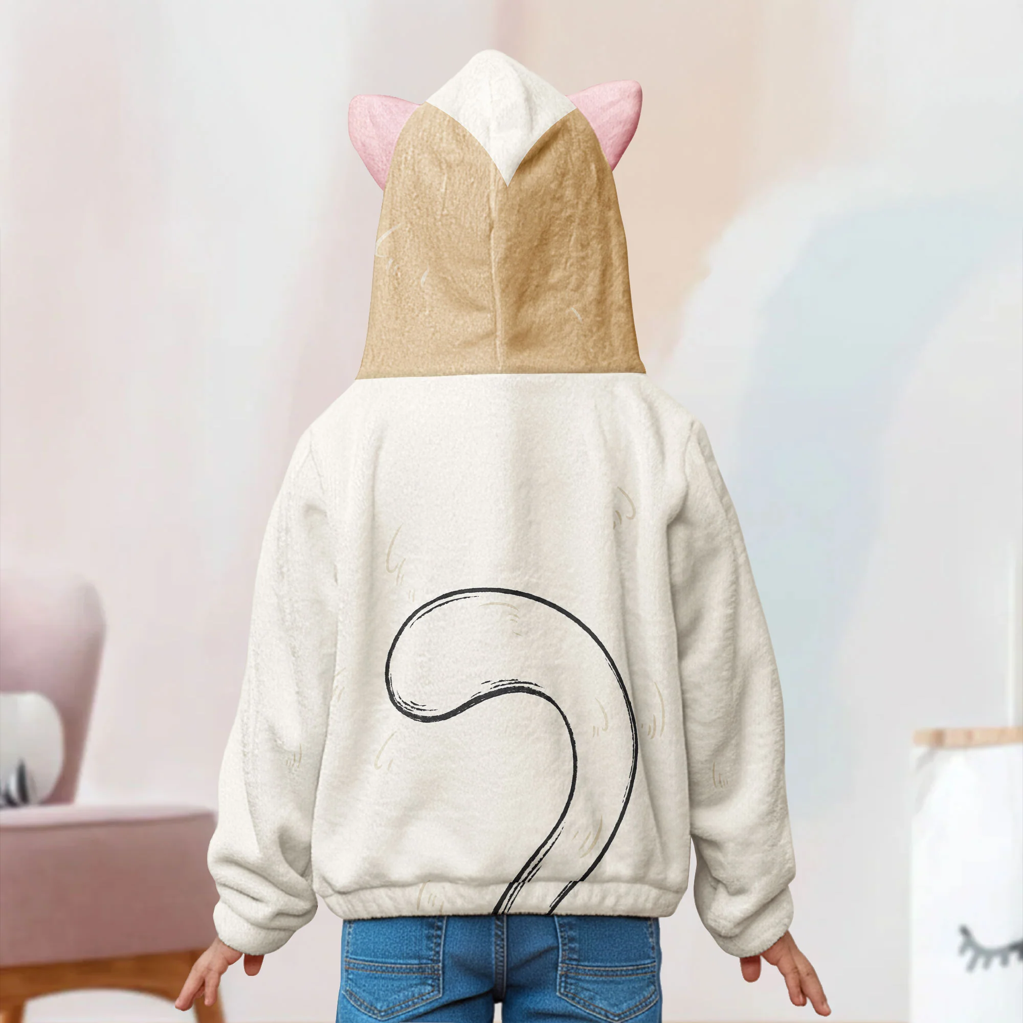 Cute Cat Gift For Daughter - Personalized Kid Fleece Hooded Sweatshirt With Ears - Image 4
