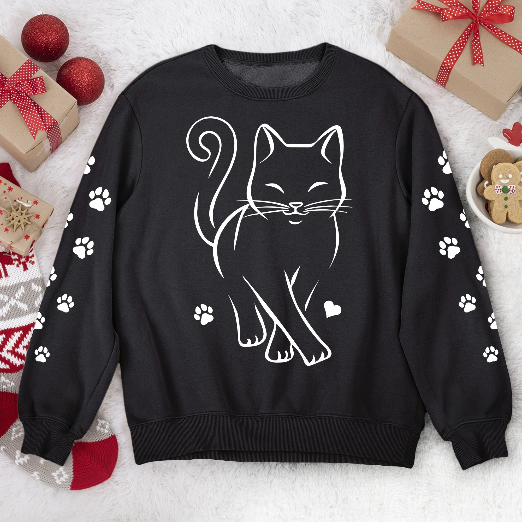Cute Cat With Paw On Sleeve - Sweatshirt - Image 4