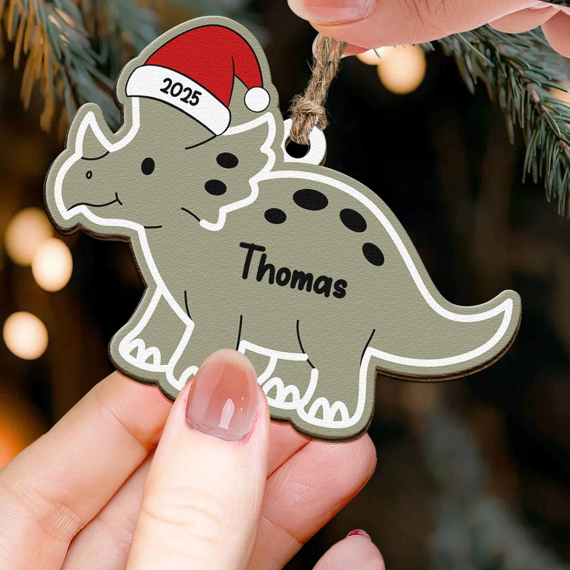Cute Kid Dinosaur Christmas Ornament - Personalized Wooden Ornament - Image 2