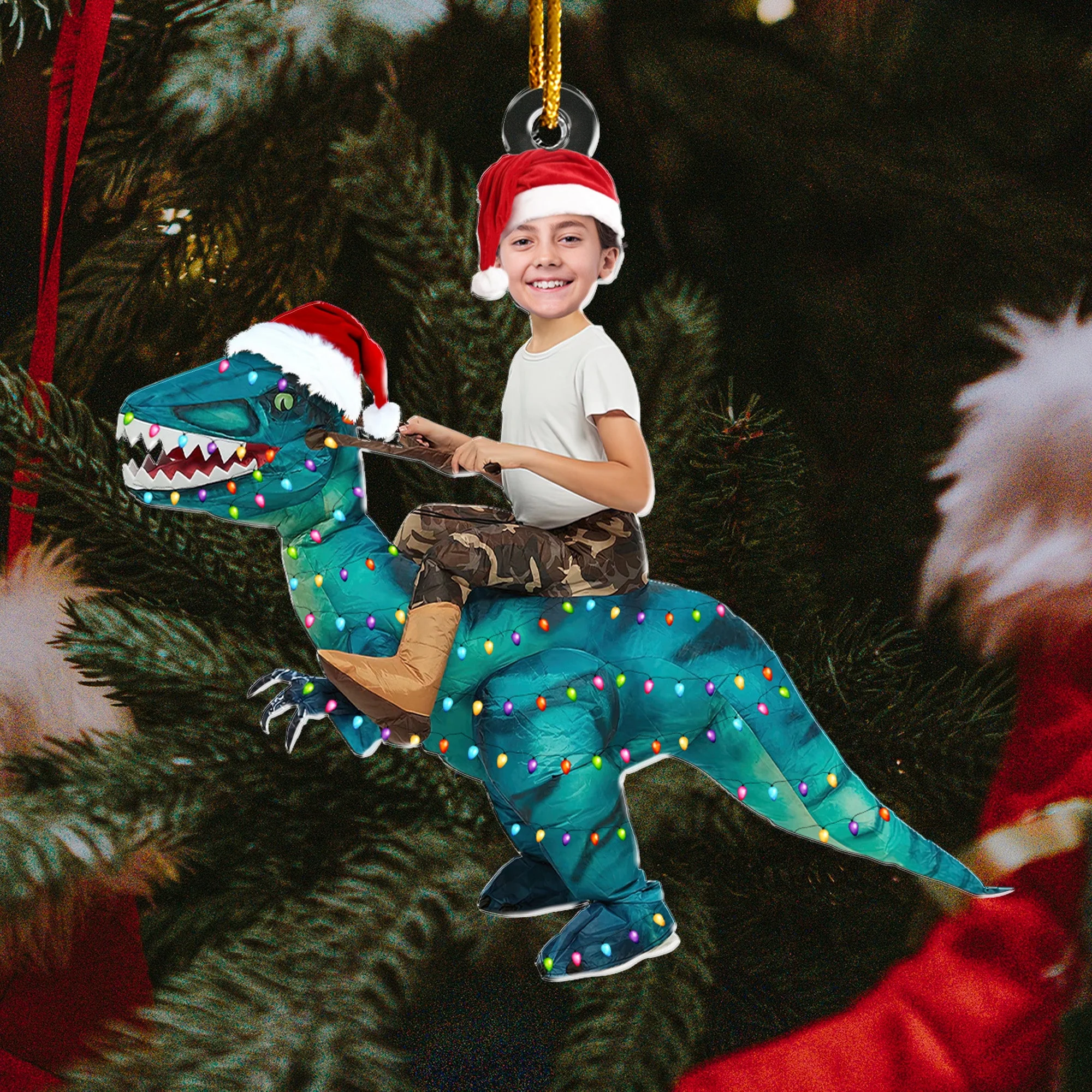 Cute Kid Xmas Dinosaur Unicorn Flamingo Alien - Personalized Kids Photo Ornament - Image 4