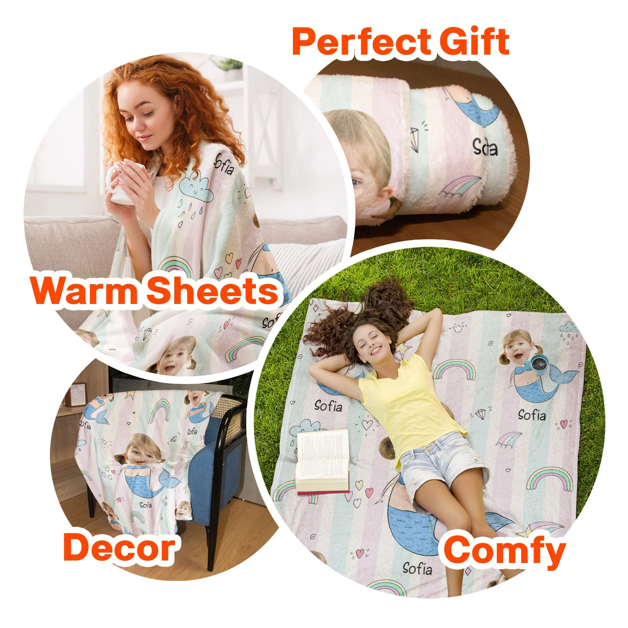 Cute Little Mermaid - Personalized Kid Photo Blanket - Image 8