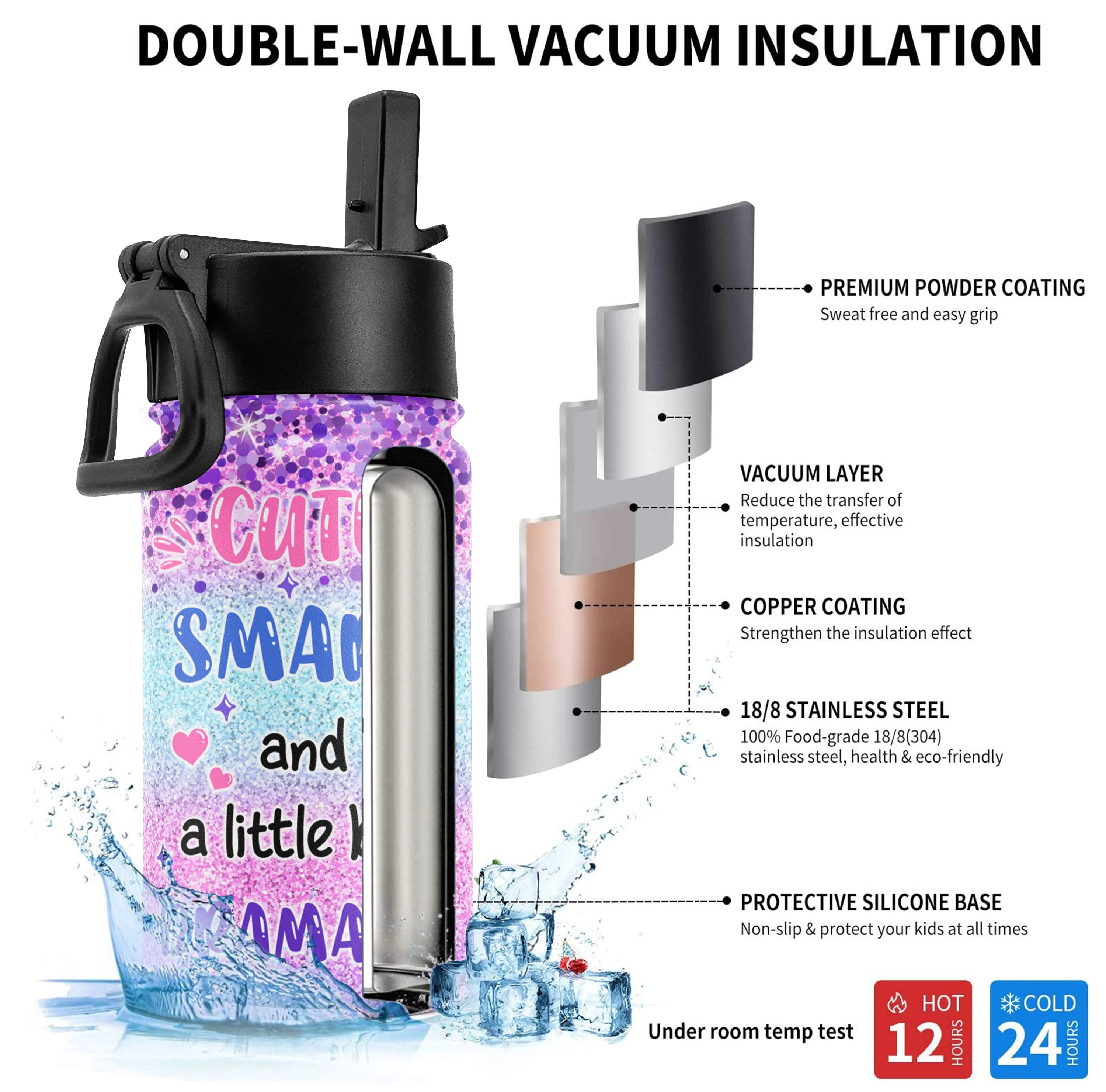 Cute Smart And A Little Dramatic - Personalized Kids Water Bottle With Straw Lid - Image 3