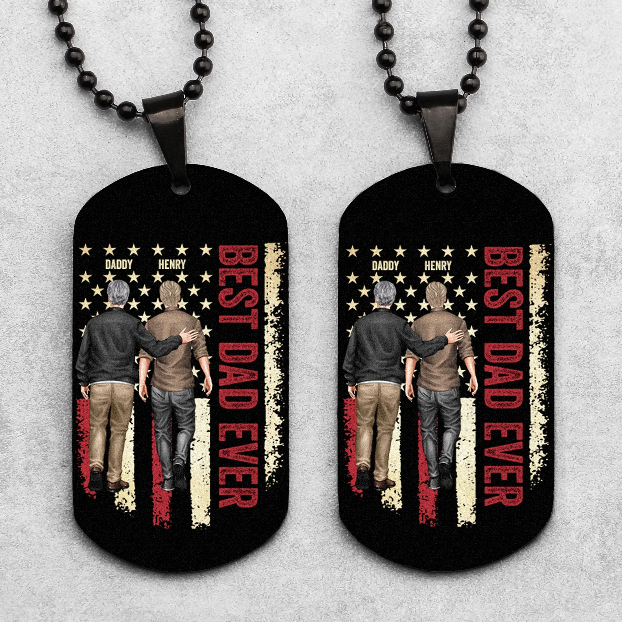 Dad And Son Walking - Personalized Dog Tag Necklace - Image 2