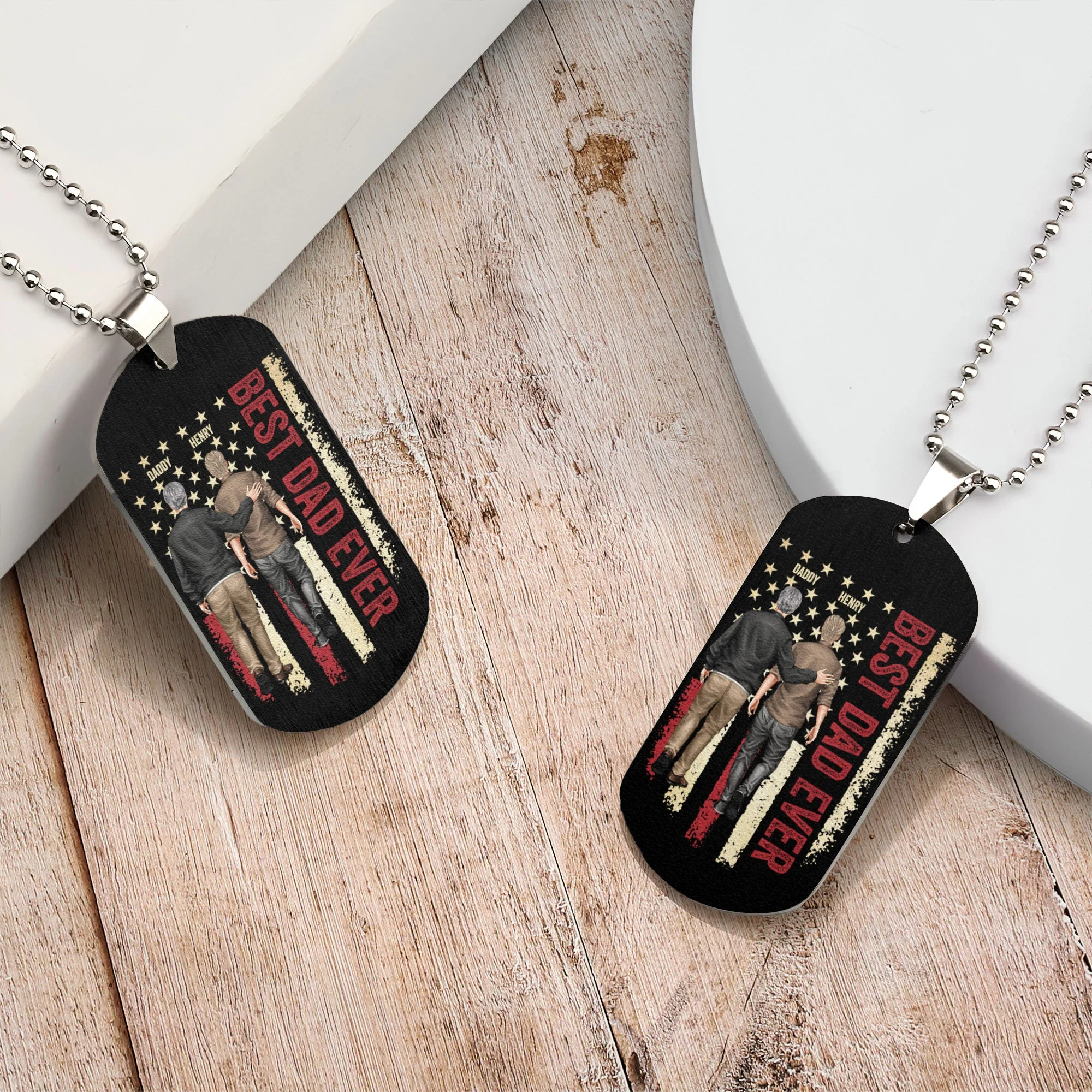 Dad And Son Walking - Personalized Dog Tag Necklace - Image 3