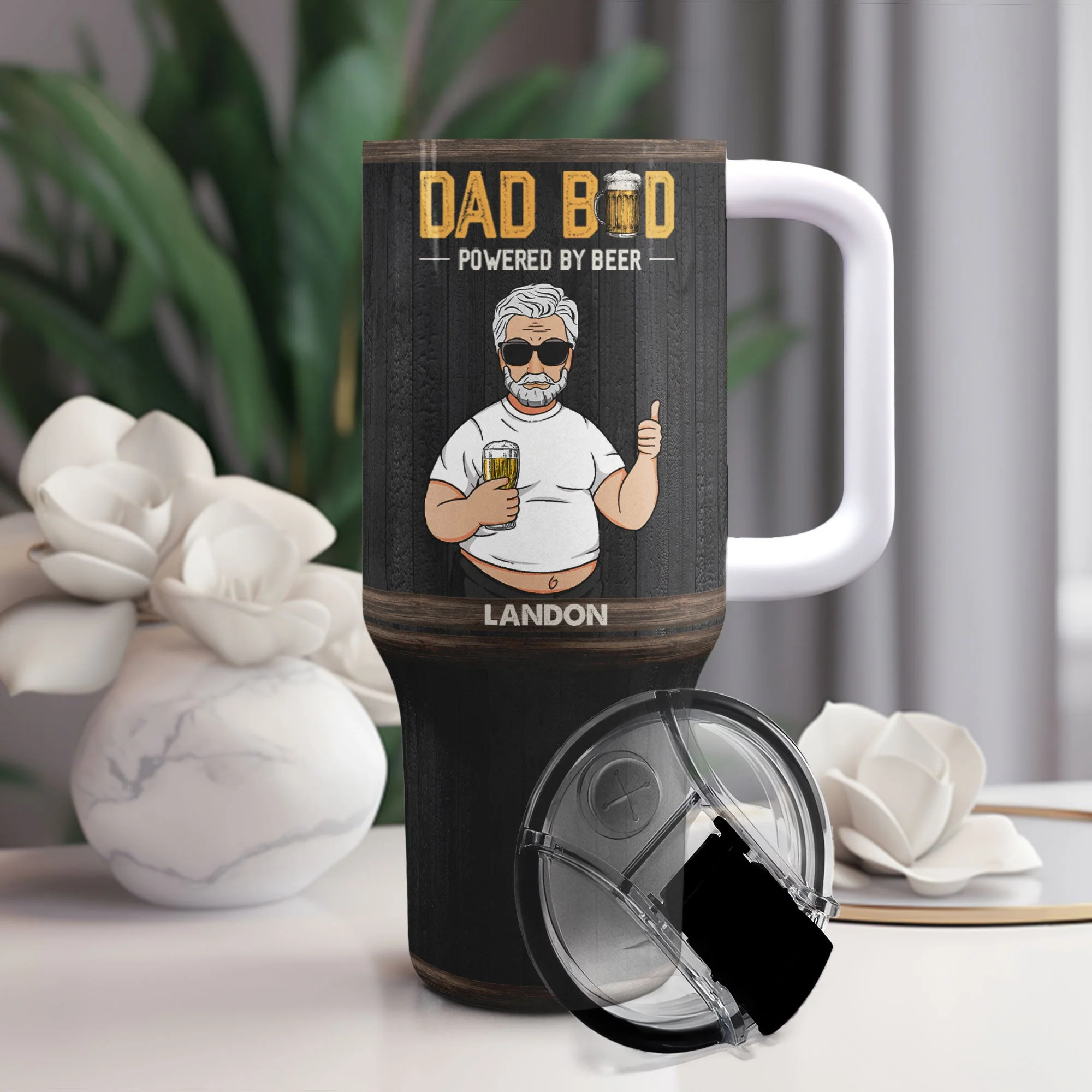 Dad Bod Powered By Beer - Personalized 40oz Tumbler With Straw - Image 2