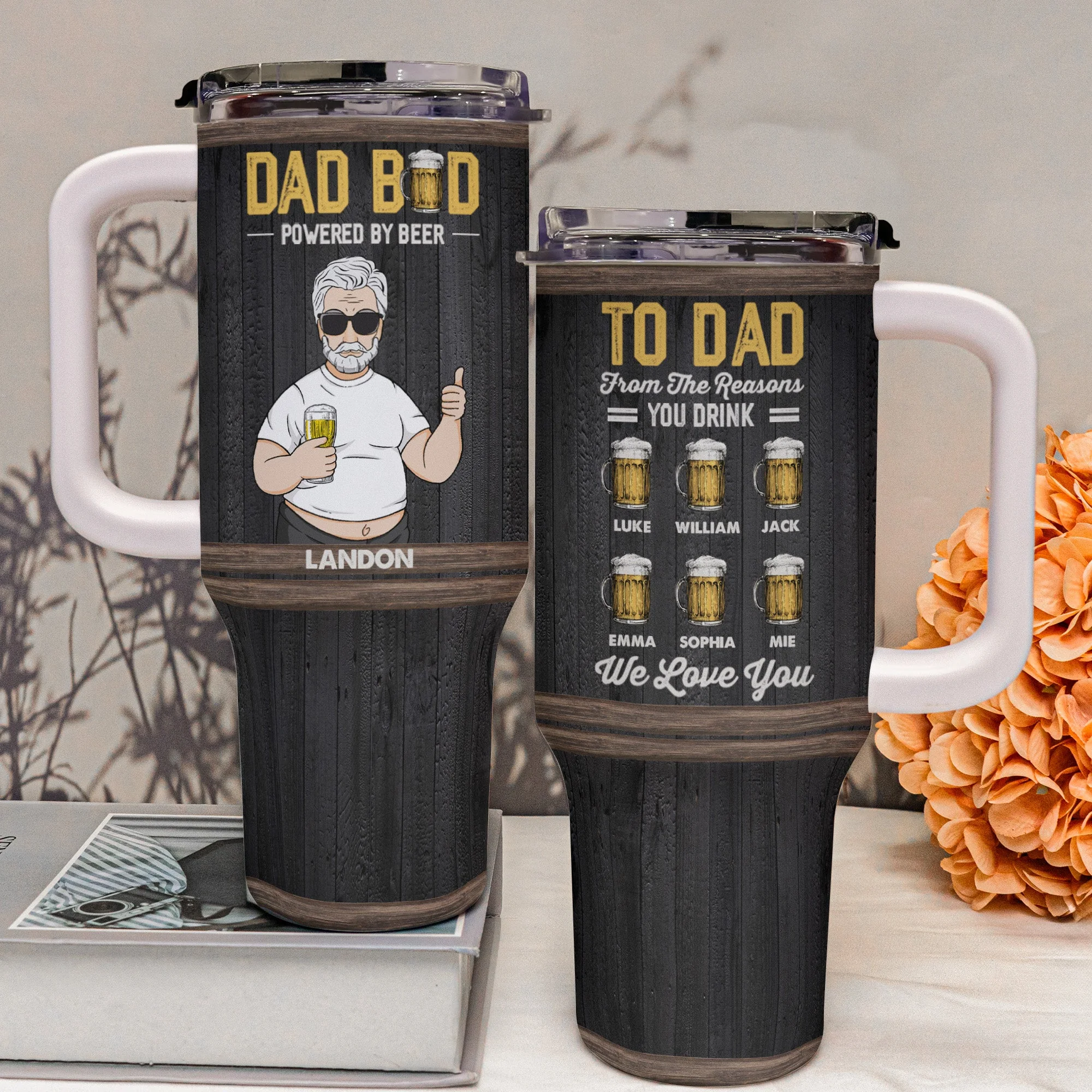 Dad Bod Powered By Beer - Personalized 40oz Tumbler With Straw - Image 3
