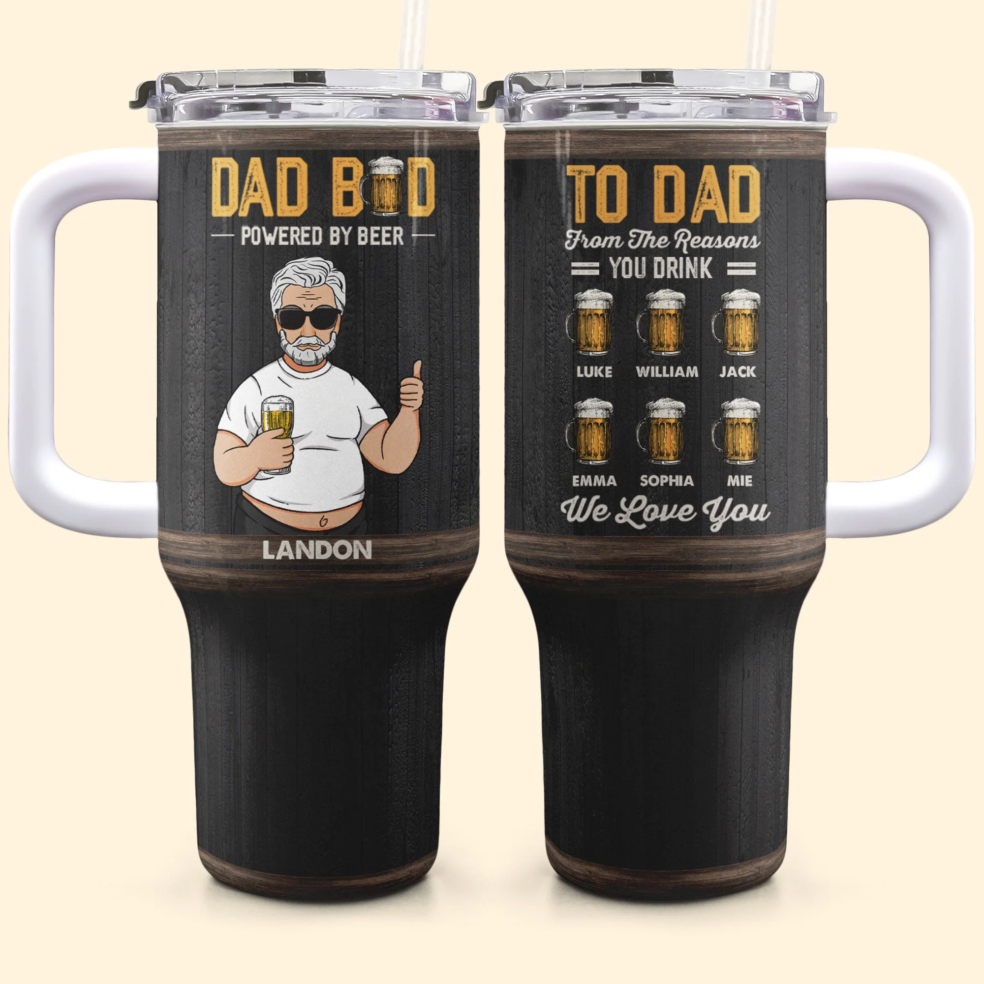 Dad Bod Powered By Beer - Personalized 40oz Tumbler With Straw - Image 5