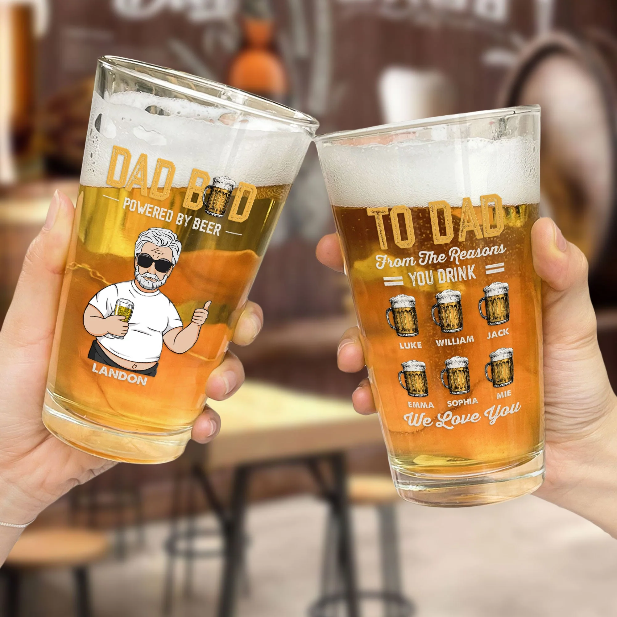 Dad Bod Powered By Beer - Personalized Beer Glass - Image 2