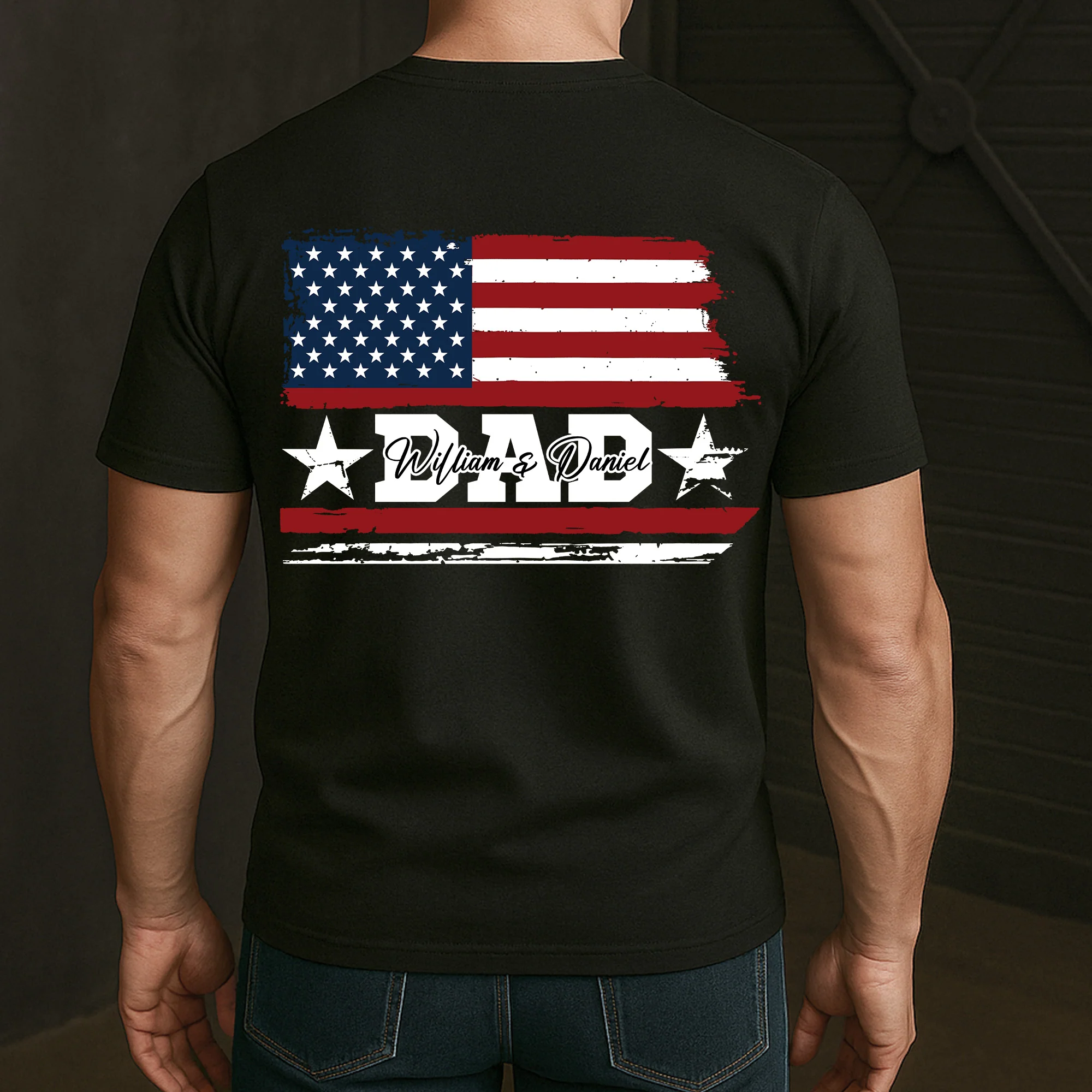 Dad & Daughter, Son - Fist Bump USA Flag Design - Personalized Shirt - Image 5