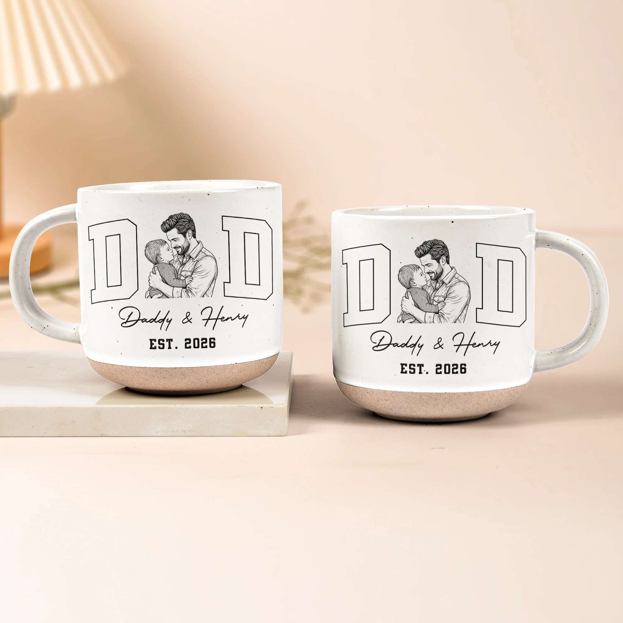 Dad Est Custom Photo Sketch Line Art Father's Day Gift For Husband, Dad - Personalized Mug - Image 2
