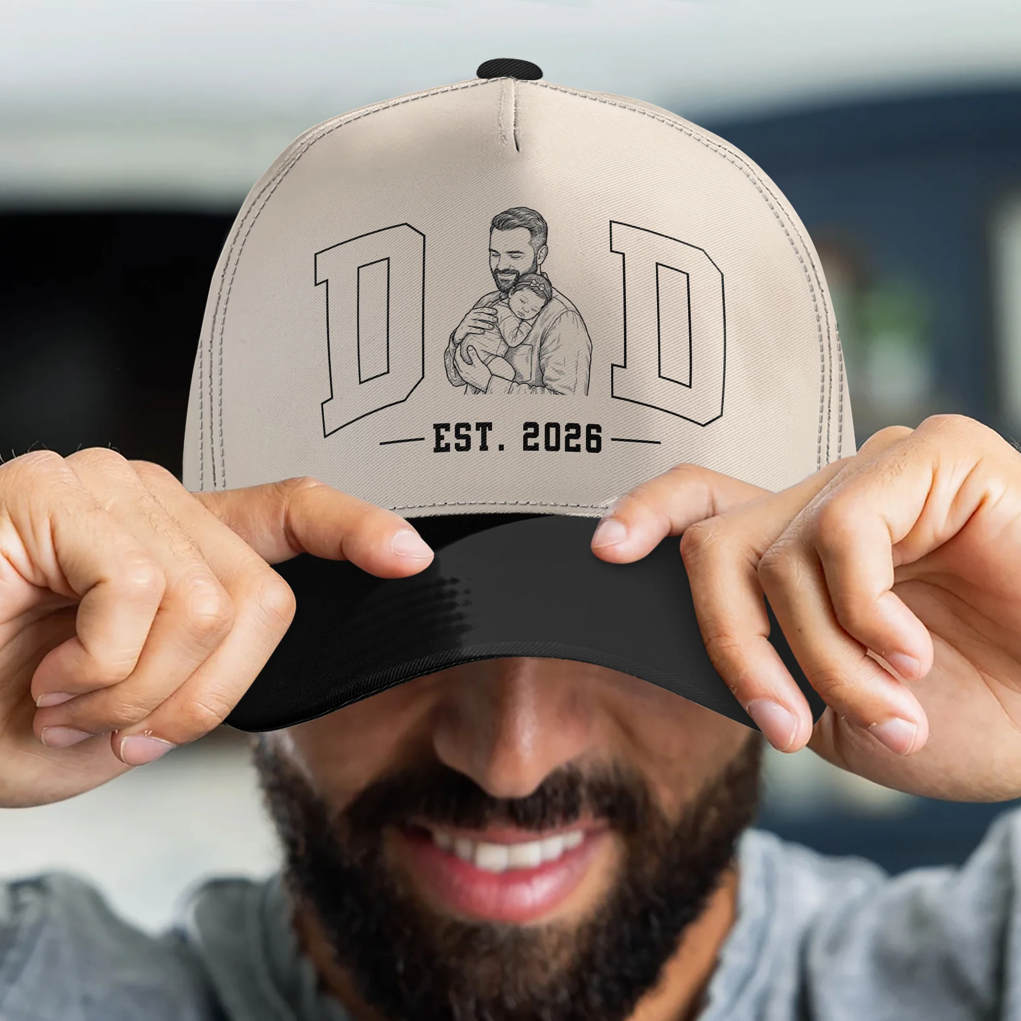 Dad Est Custom Photo Sketch Line Art Father's Day Gift For New Dad, Husband - Personalized Cap - Image 5
