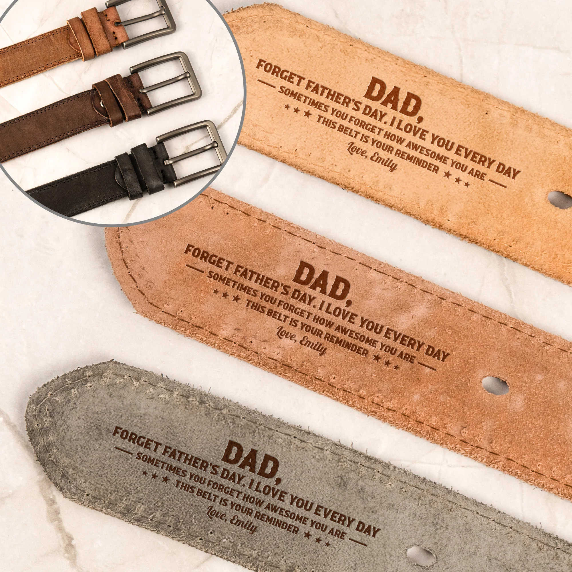 Dad, Forget Father's Day We Love You Every Day - Reminder Belt - Personalized Leather Belt - Image 3