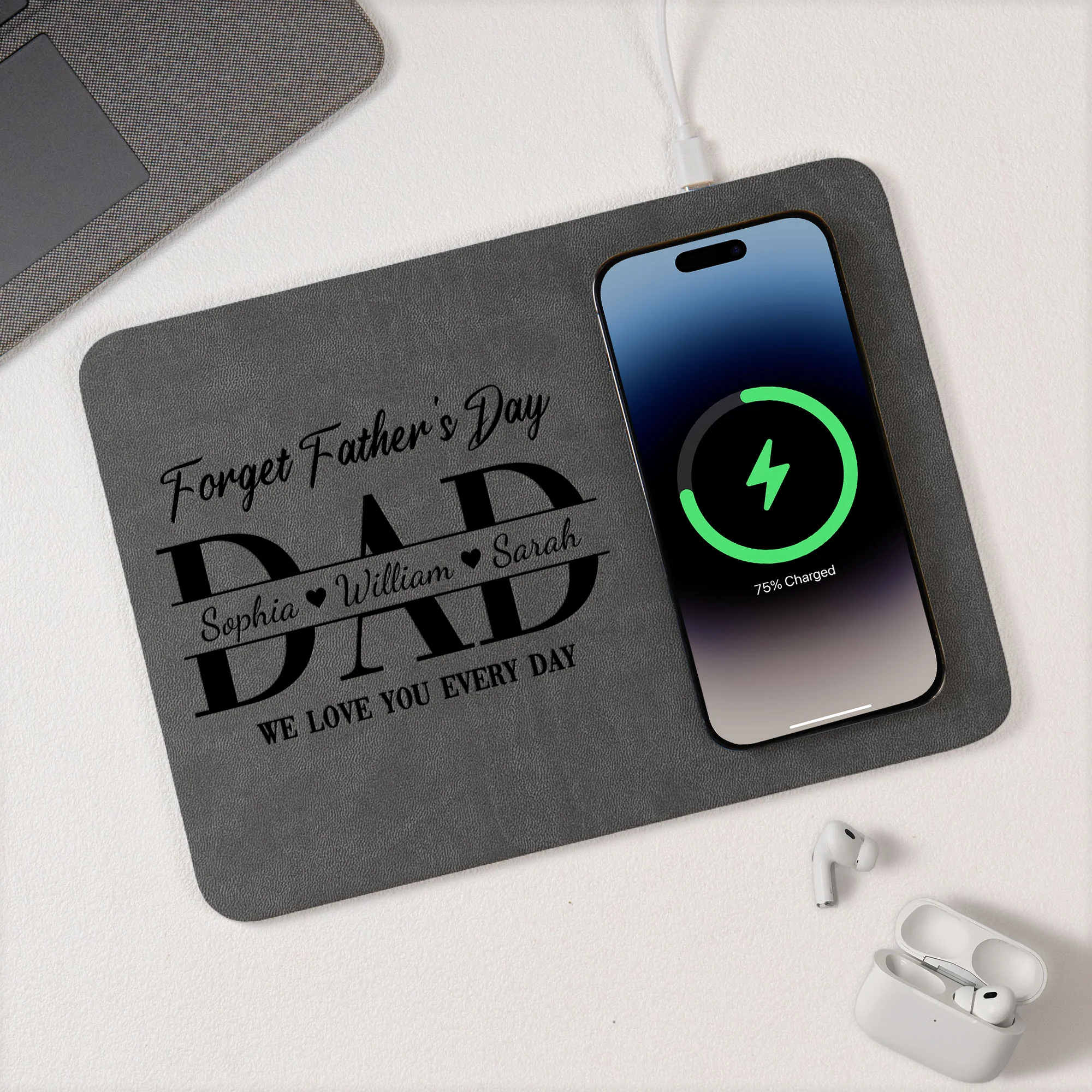 Dad Forget Father's Day We Love You Everyday - Personalized Leather Charging Mat - Image 3