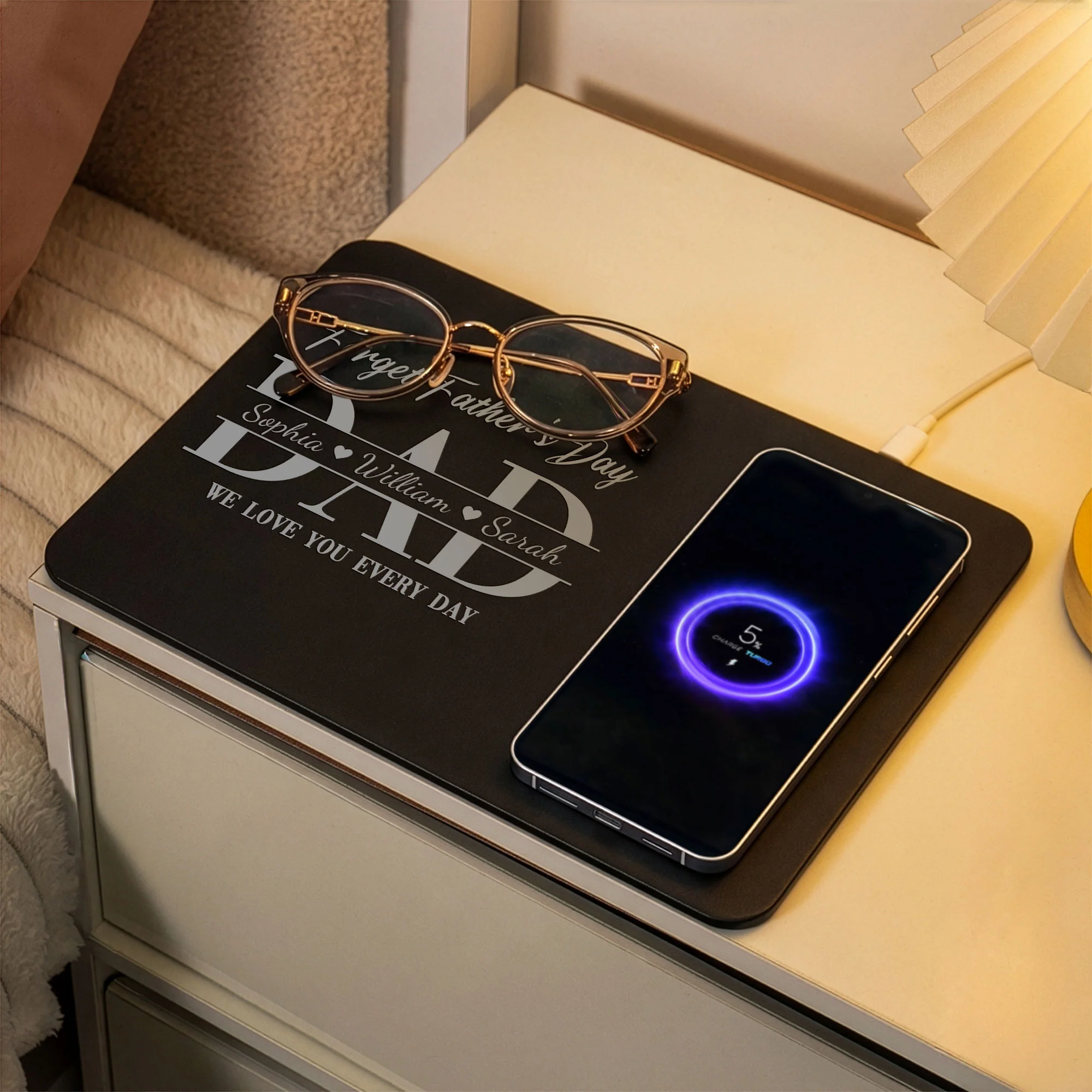 Dad Forget Father's Day We Love You Everyday - Personalized Leather Charging Mat - Image 4