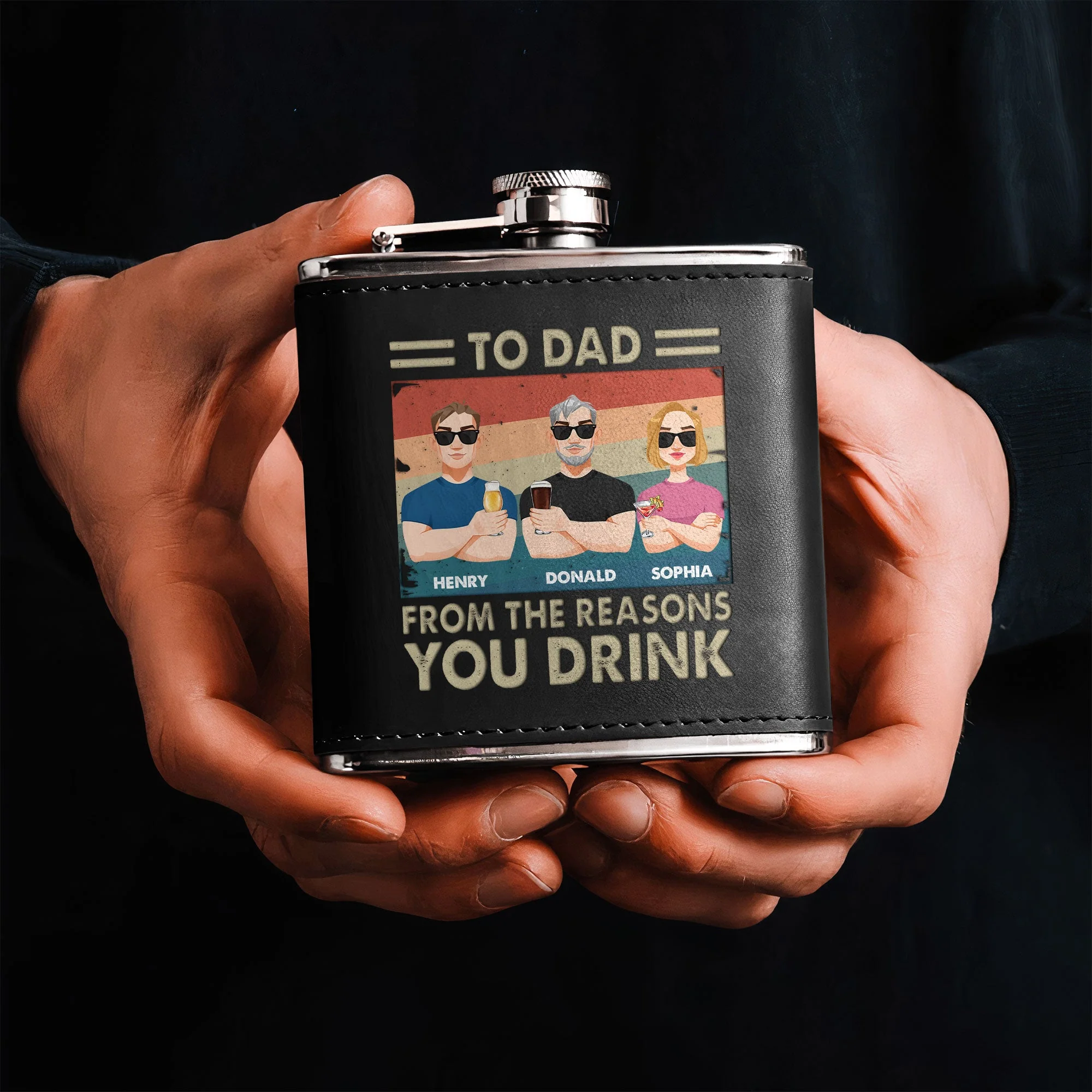 Dad, From The Reasons You Drink - Personalized Leather Flask - Image 5