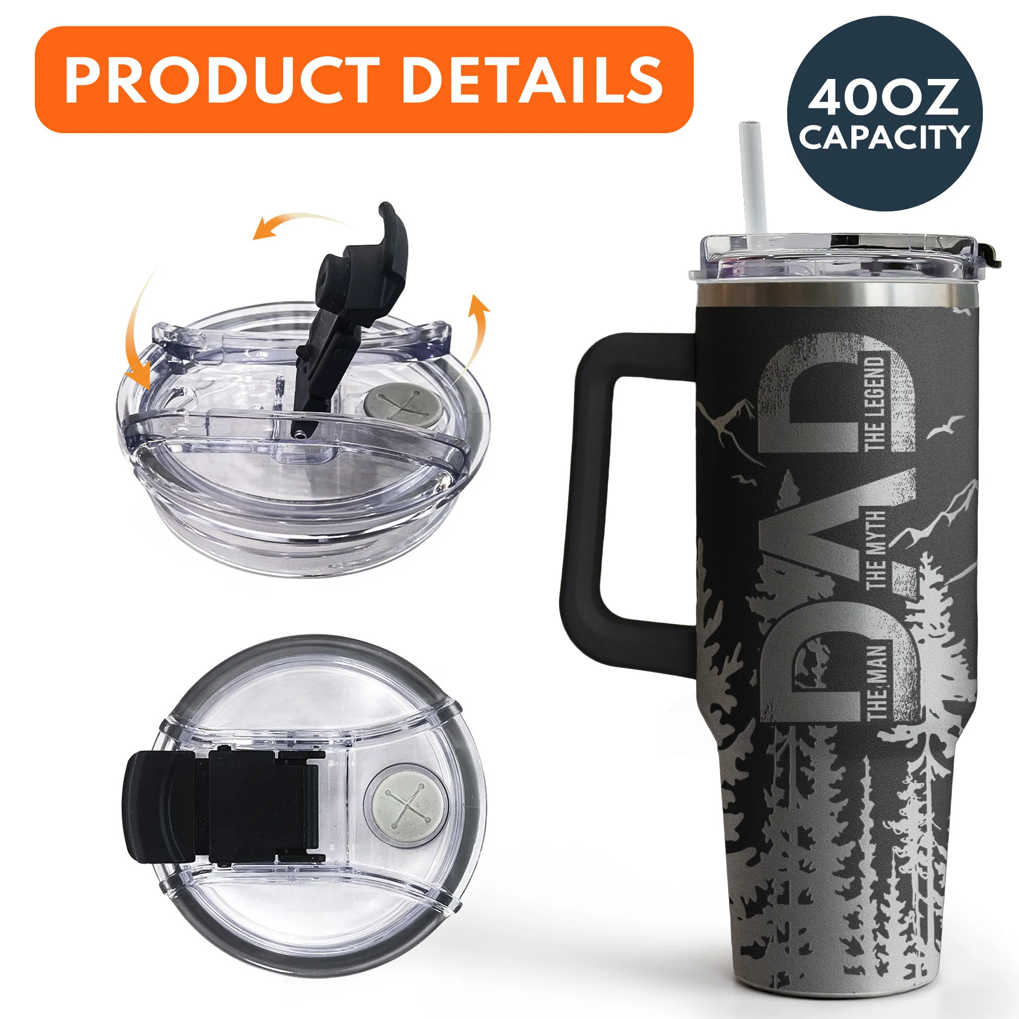 Dad, Grandpa, Papa Forest With Kids' Names - Personalized 40oz Tumbler - Image 5