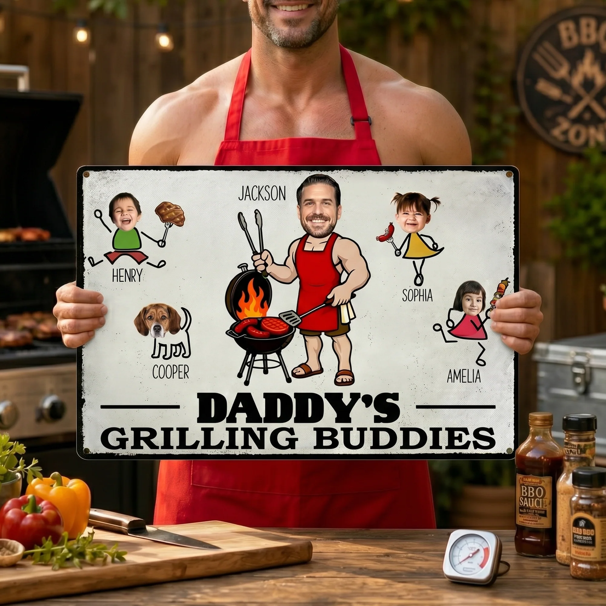 Dad' Grilling Buddies Funny Father's Day Gift For Daddy, Husband, Grandpa - Personalized Metal Sign - Image 2