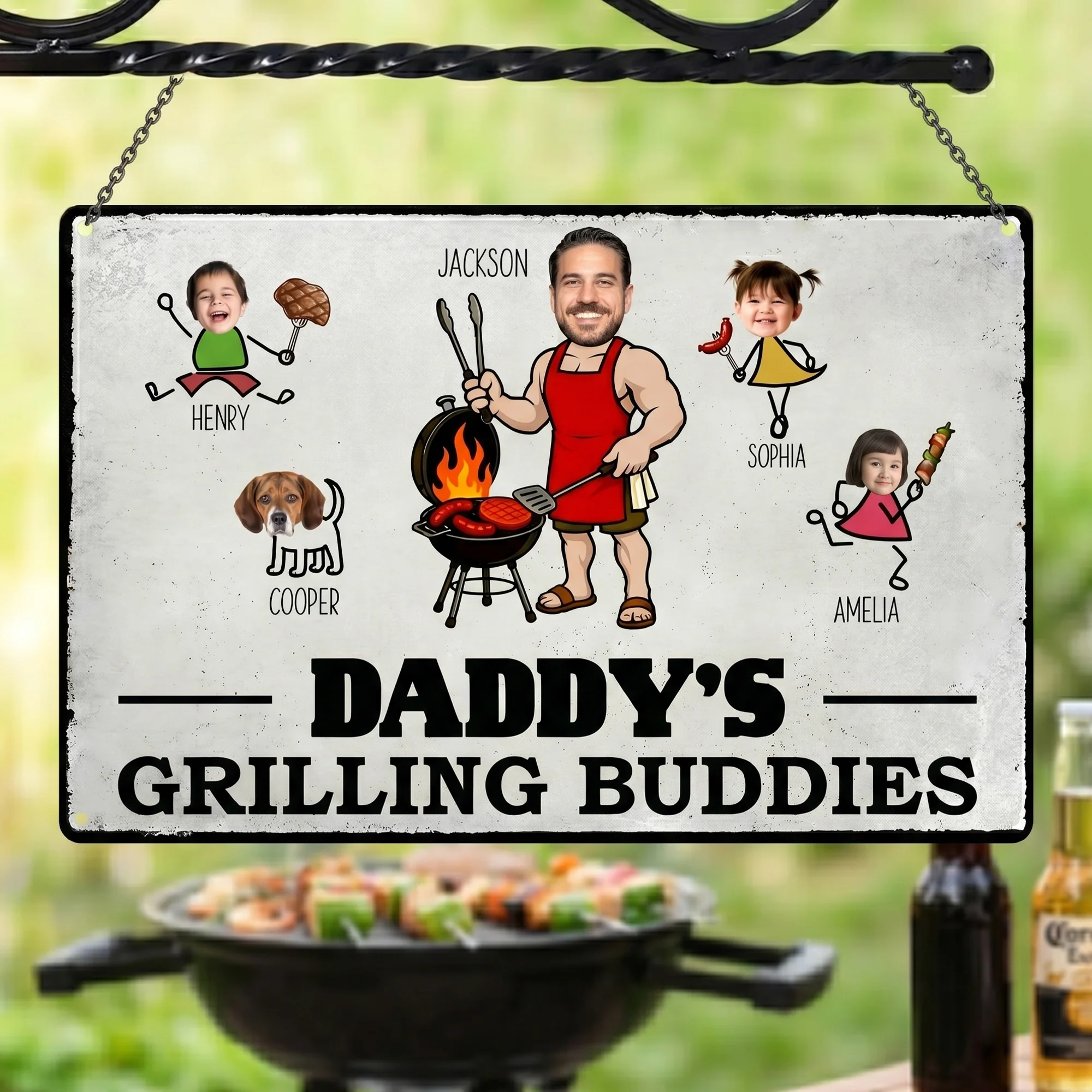 Dad' Grilling Buddies Funny Father's Day Gift For Daddy, Husband, Grandpa - Personalized Metal Sign - Image 4