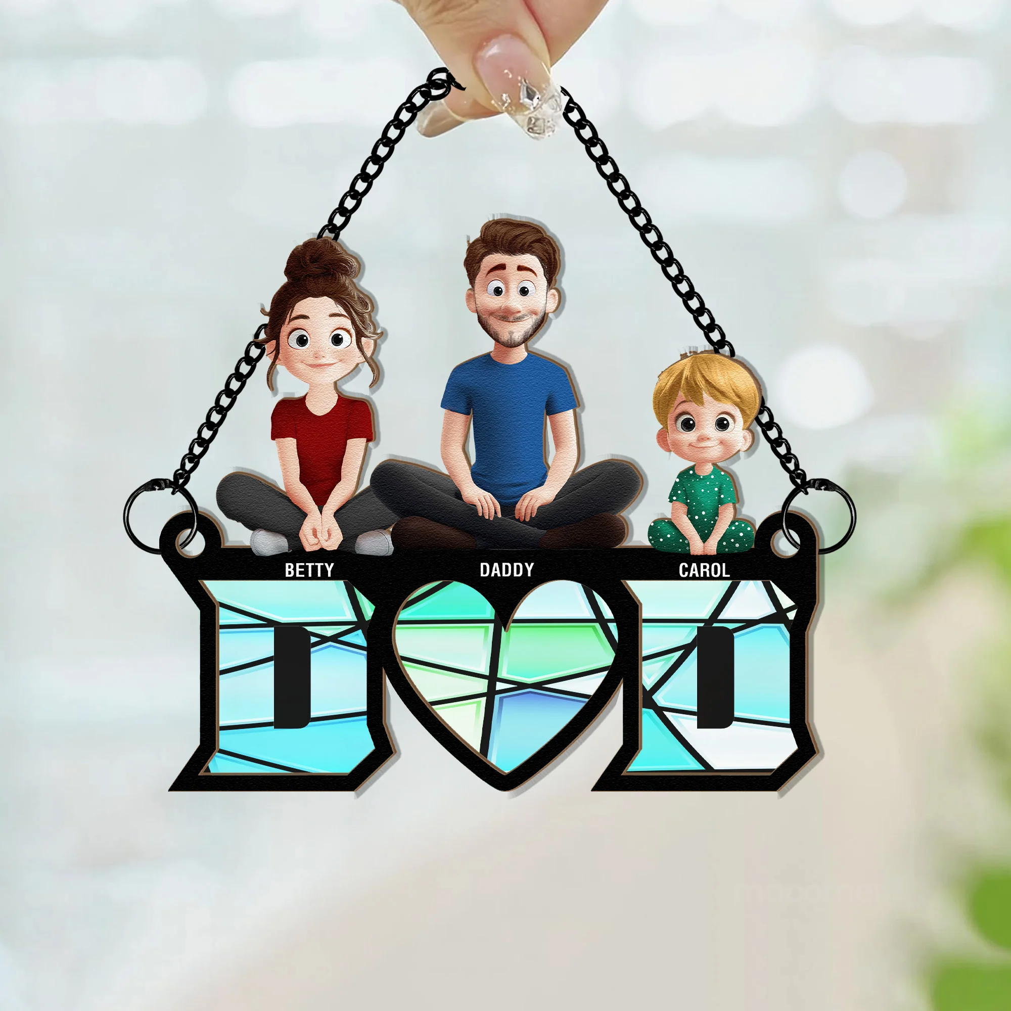 Dad & His Children Dad Gifts - Personalized Window Hanging Suncatcher Ornament - Image 2
