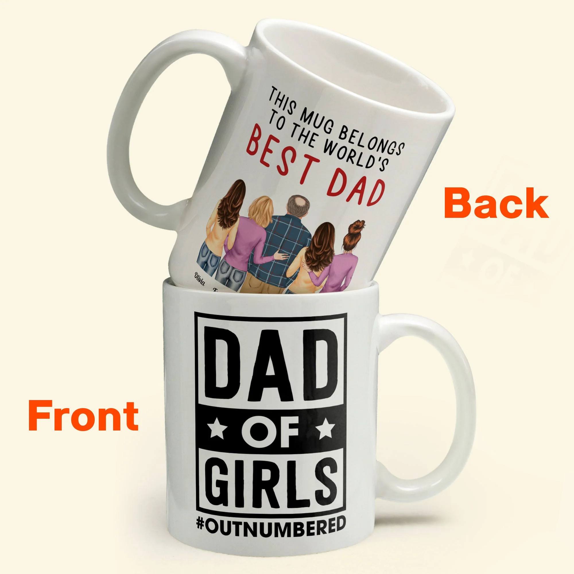 Dad Of Girls #Outnumbered - Personalized Mug - Christmas Birthday Gift For Dad - From Son, Daughter - Image 2