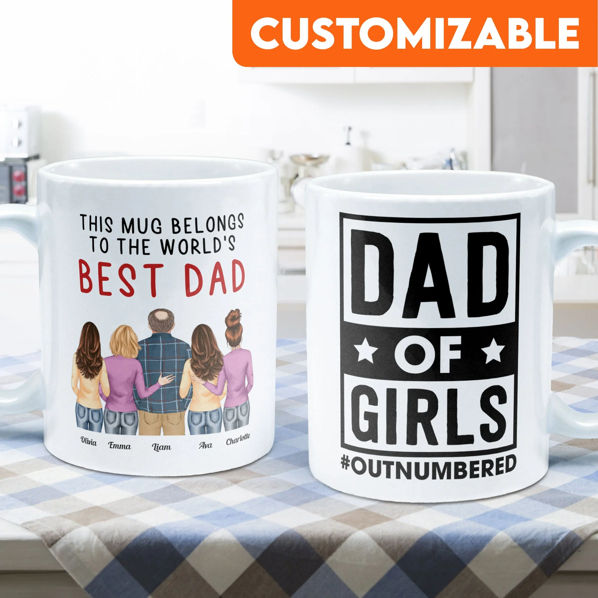 Dad Of Girls #Outnumbered - Personalized Mug - Christmas Birthday Gift For Dad - From Son, Daughter - Image 6