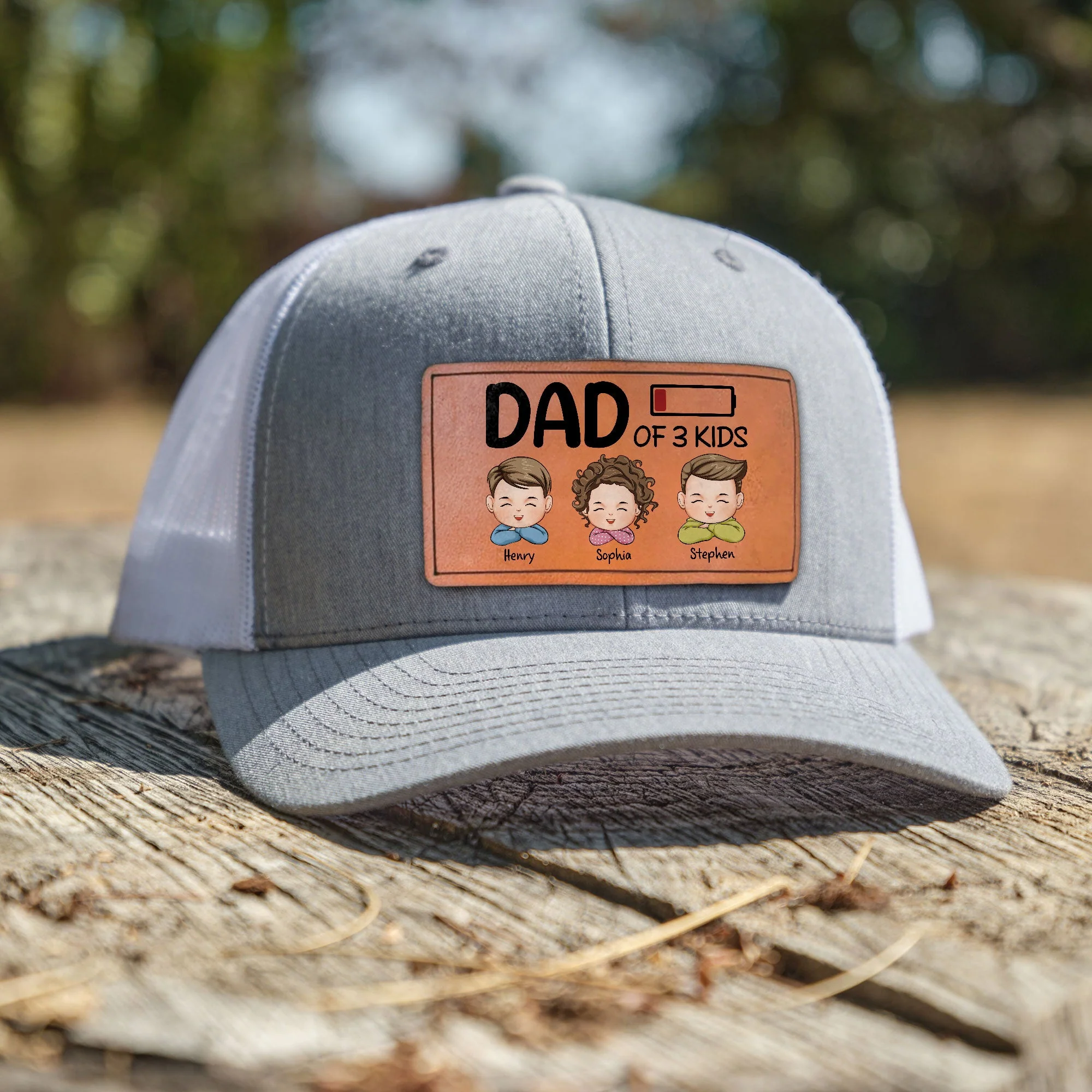Dad Of Kids - Personalized Leather Patch Hat - Image 2