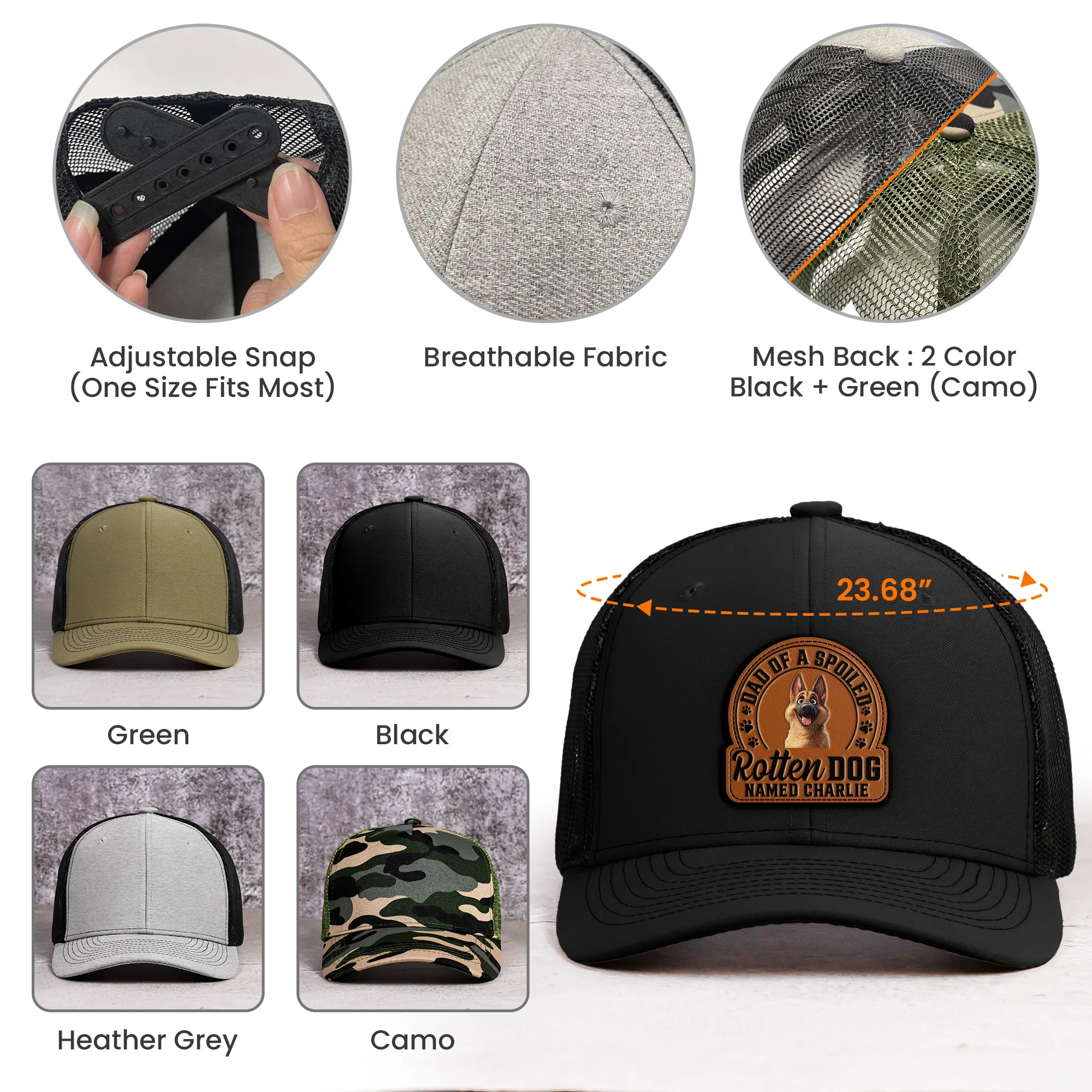 Dad Of Spoiled Rotten Dogs - Dog Lovers - Personalized Leather Patch Hat - Image 5