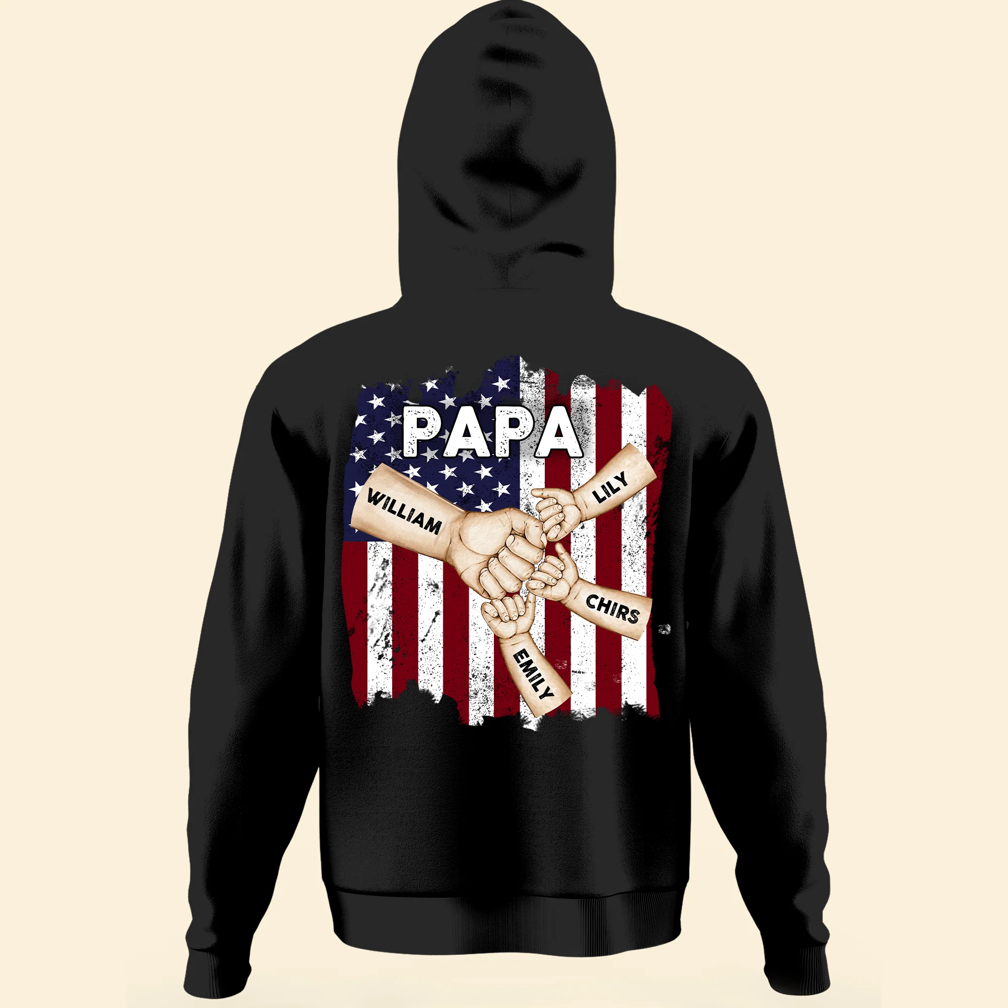 Dad Papa Hand Bump 4th Of July American Flag - Personalized Shirt - Image 3