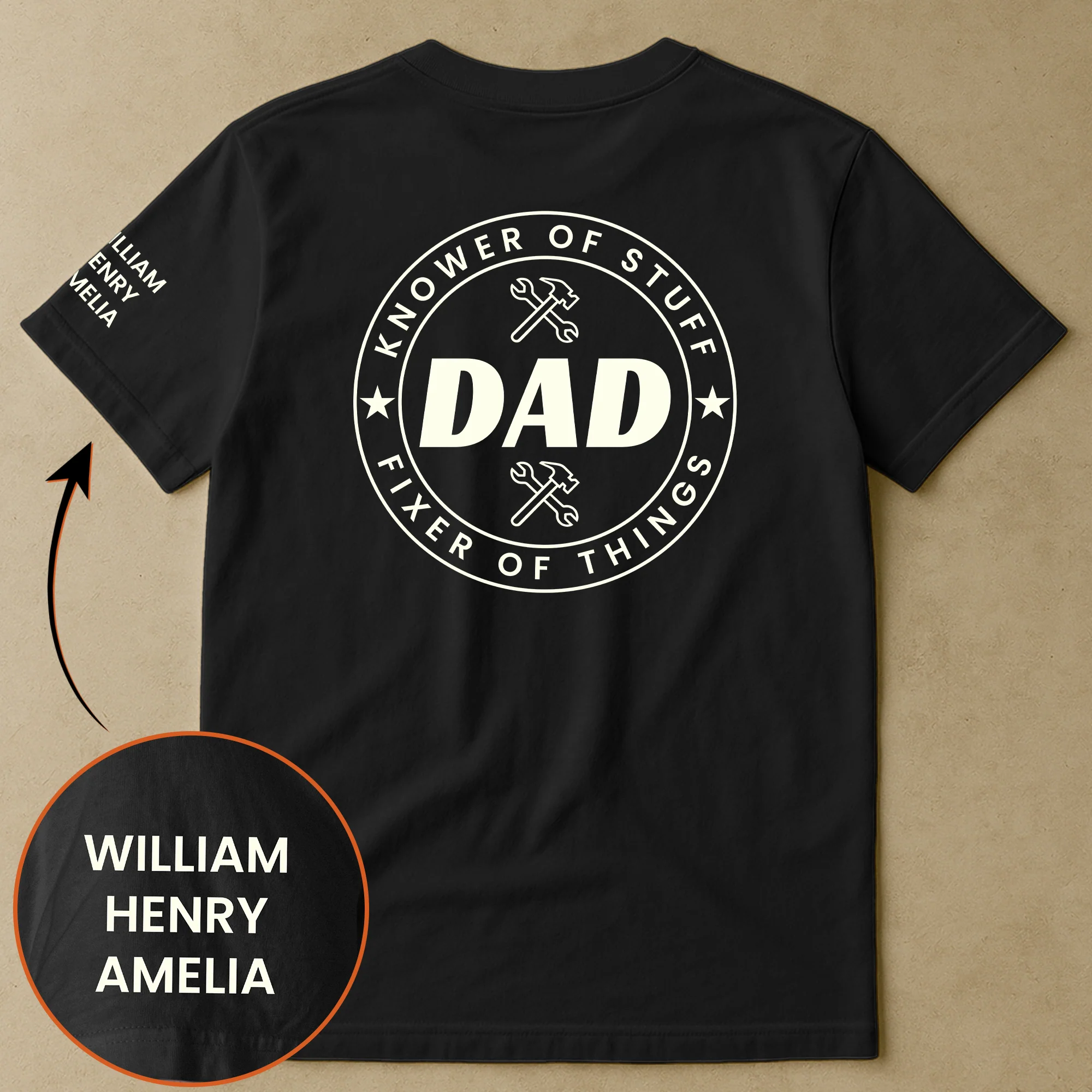 Dad, Papa Knower Of Stuff, Fixer Of Things - With Kids' Names On Sleeves - Personalized Shirt - Image 4