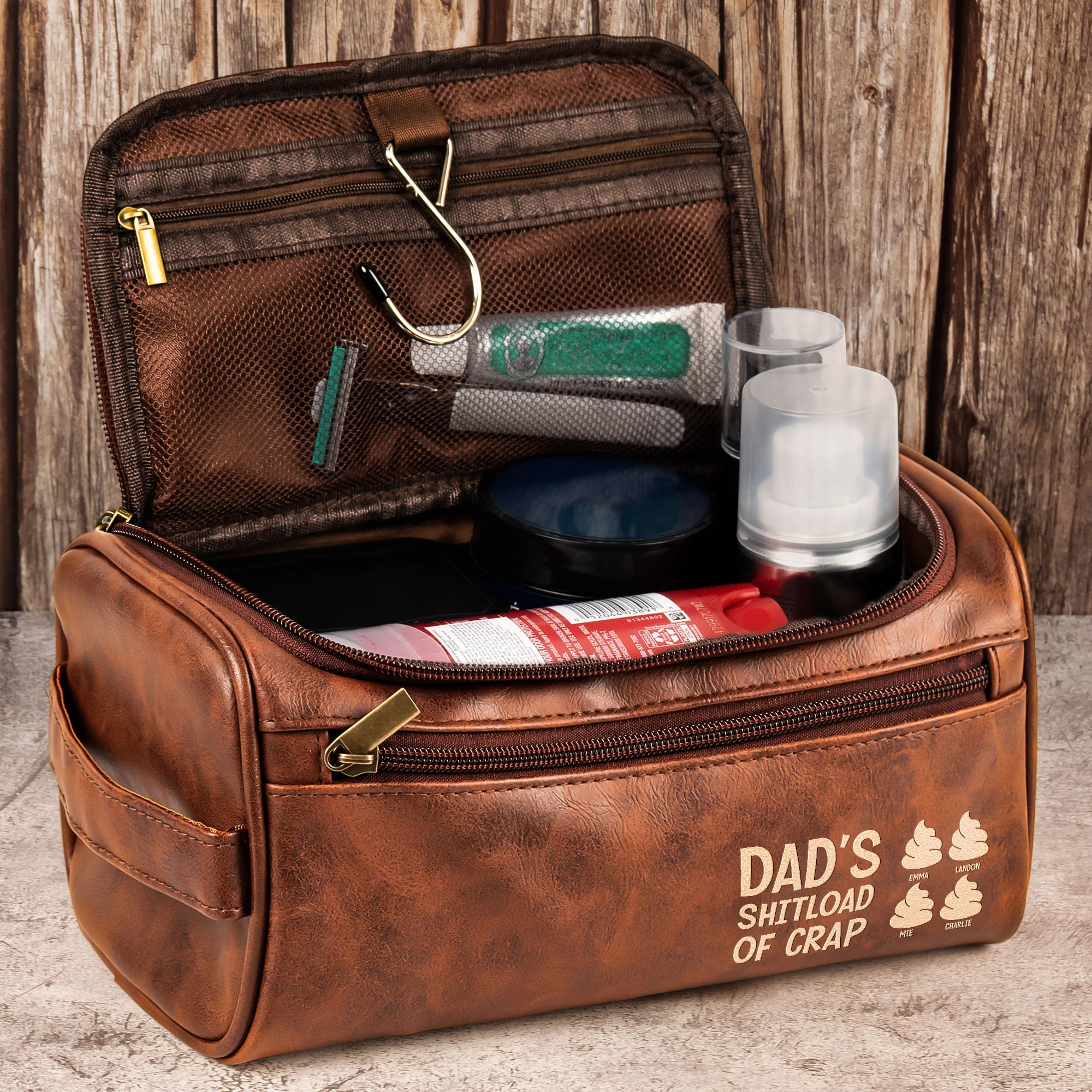 Dad’s Sh!Tload Of Crap - For Daddy, Papa, Uncle - Personalized Leather Toiletry Bag - Image 2