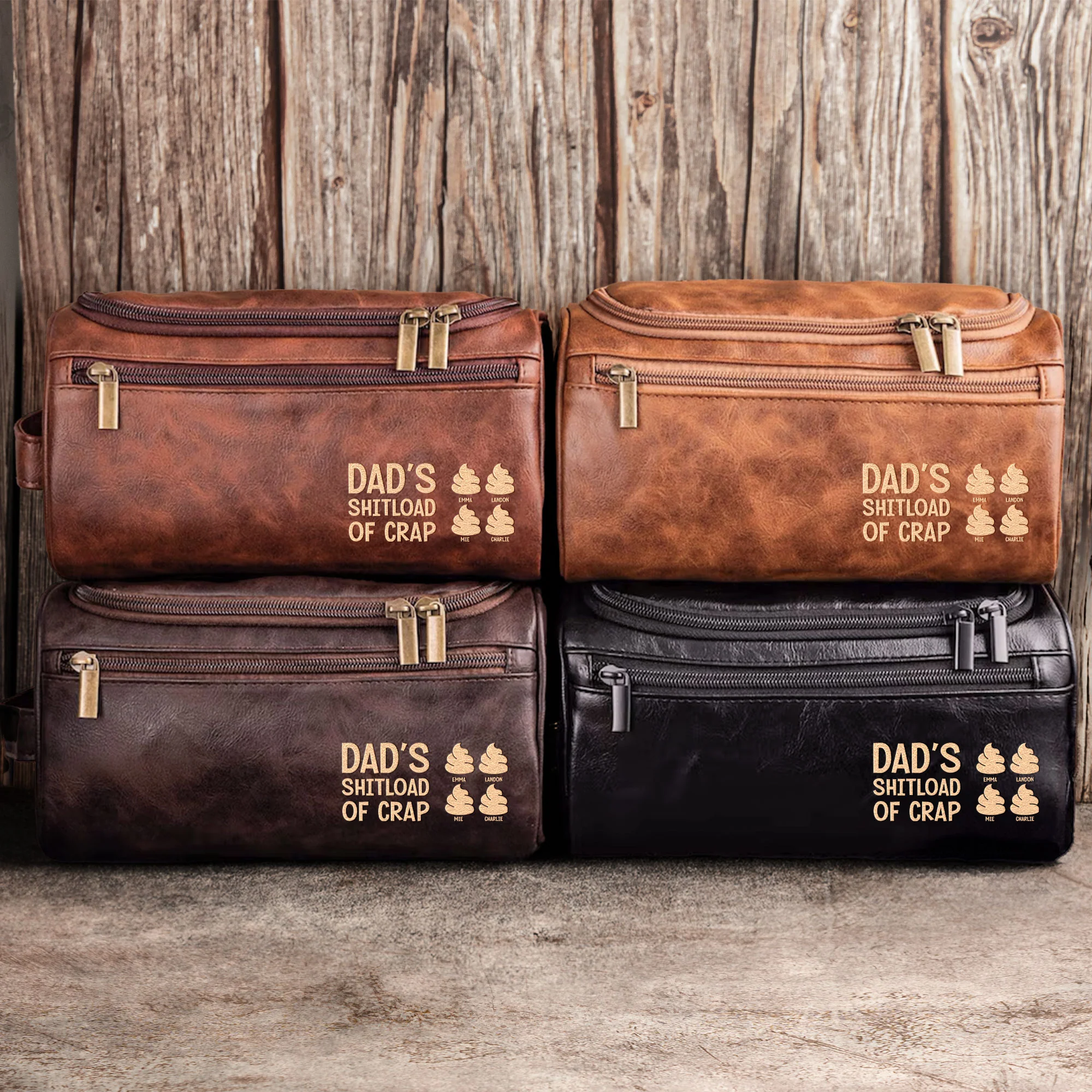 Dad’s Sh!Tload Of Crap - For Daddy, Papa, Uncle - Personalized Leather Toiletry Bag - Image 3