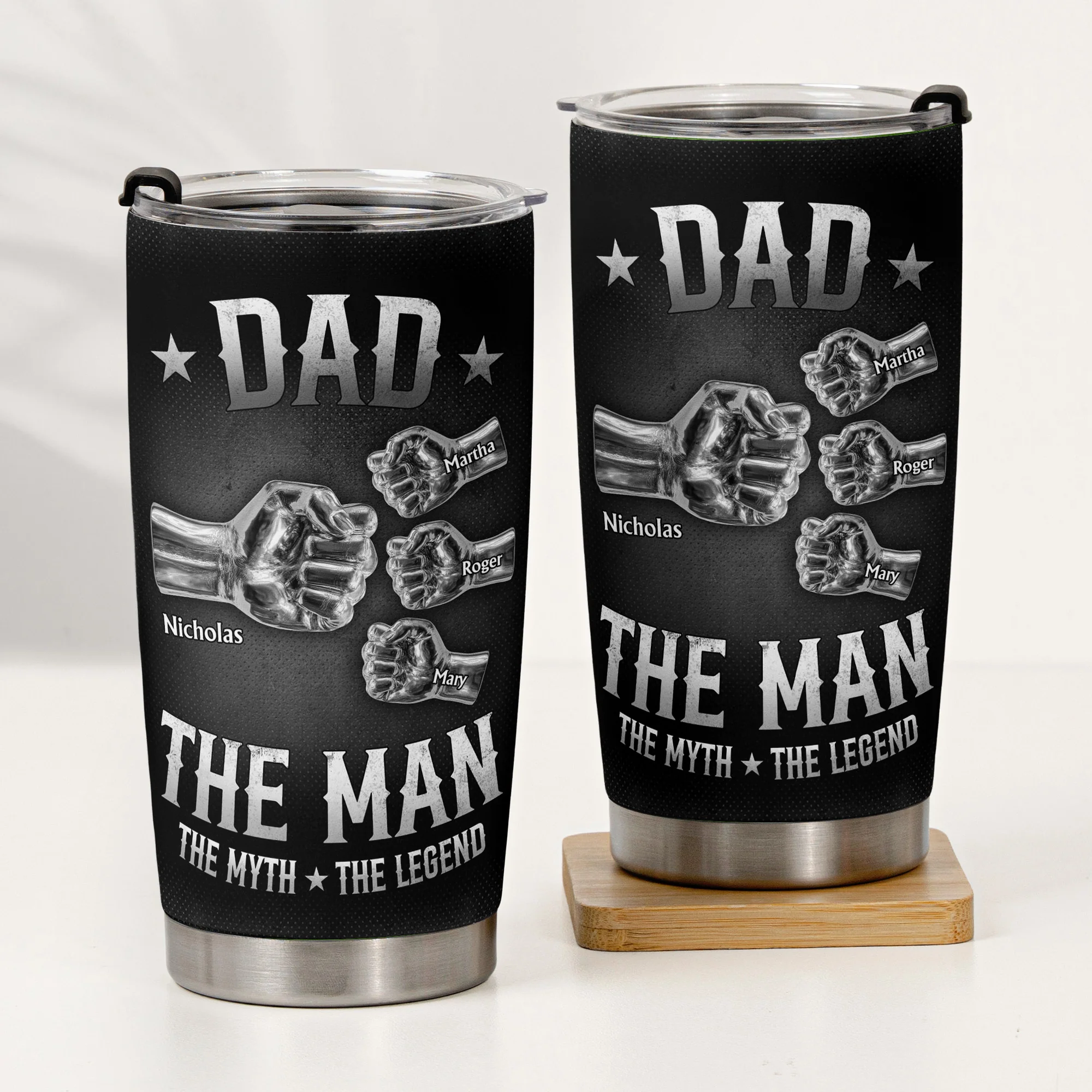Dad The Man The Myth The Legend - Fist Bump With Kids Names - Personalized Tumbler - Image 4
