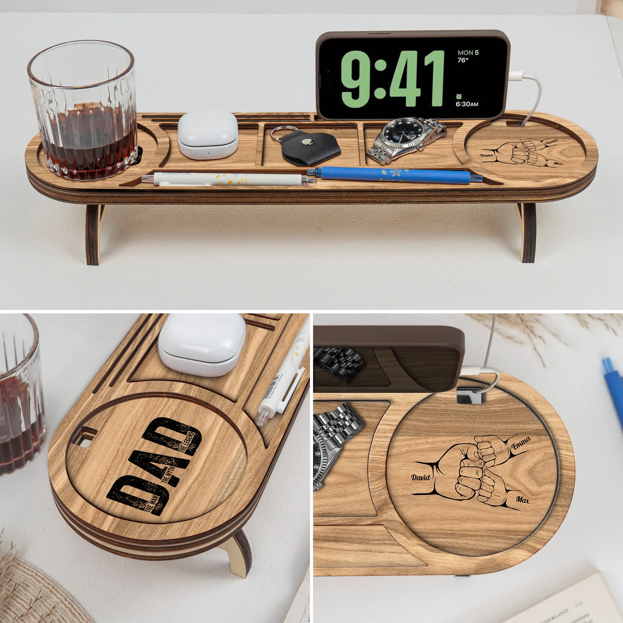 Dad The Man The Myth The Legend - Personalized Wood Desk Organizer - Image 3