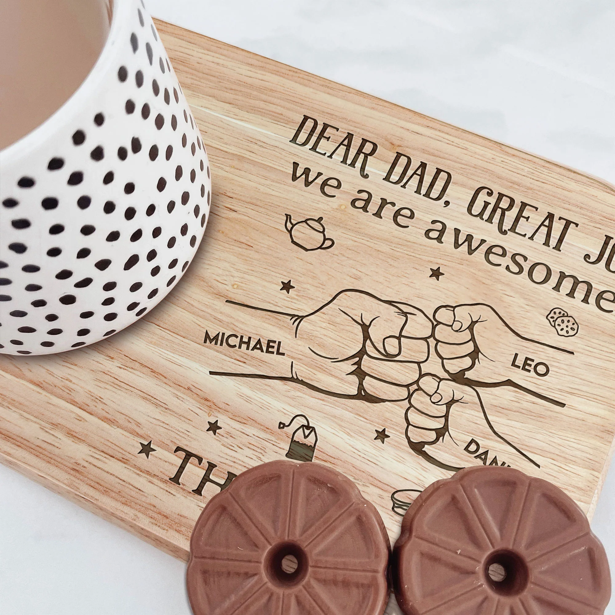 Dad We Are Awesome - Personalized Custom Engraved Wooden Tea & Biscuit Board - Image 2