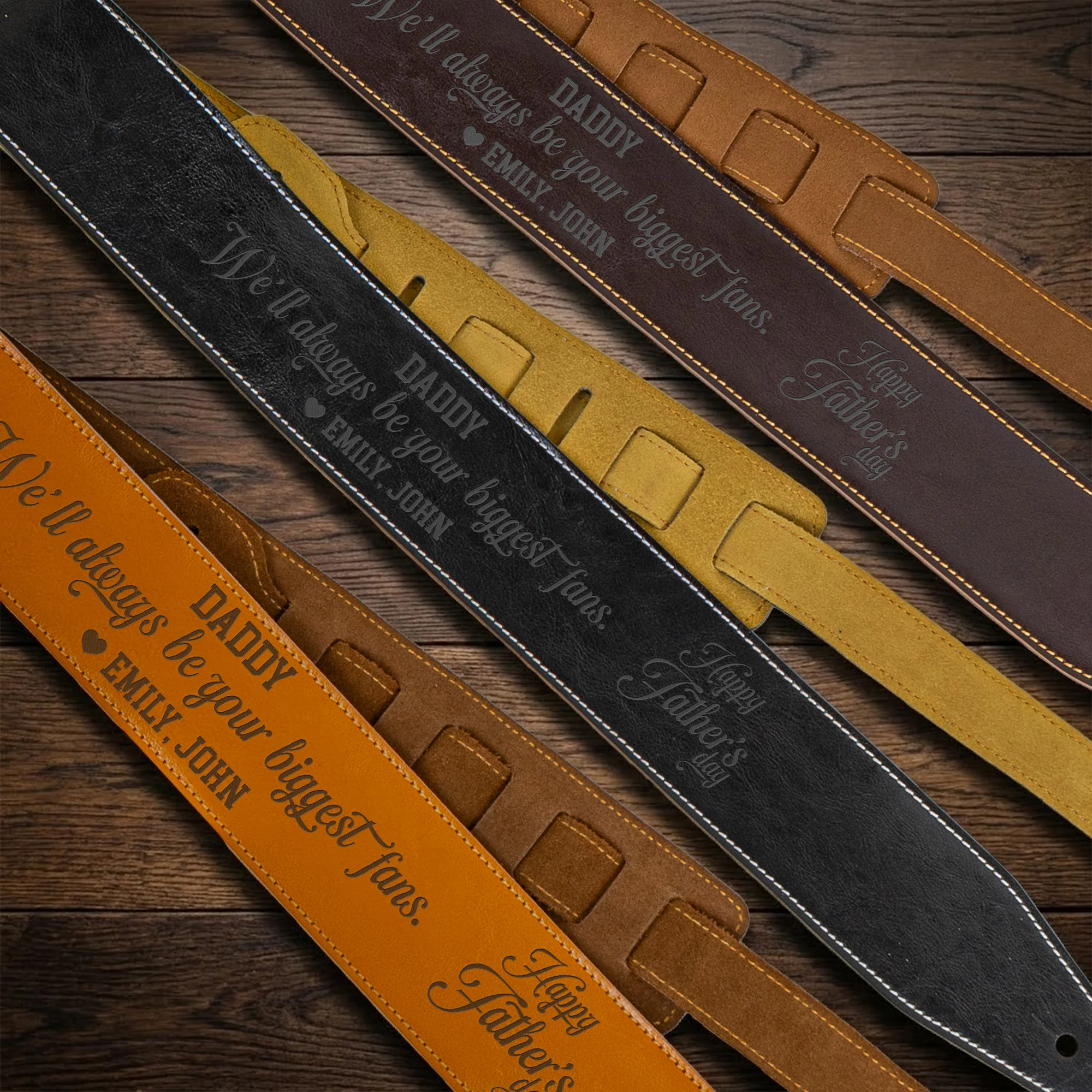 Dad, We'll Always Be Your Biggest Fans - Personalized Leather Guitar Strap - Image 3