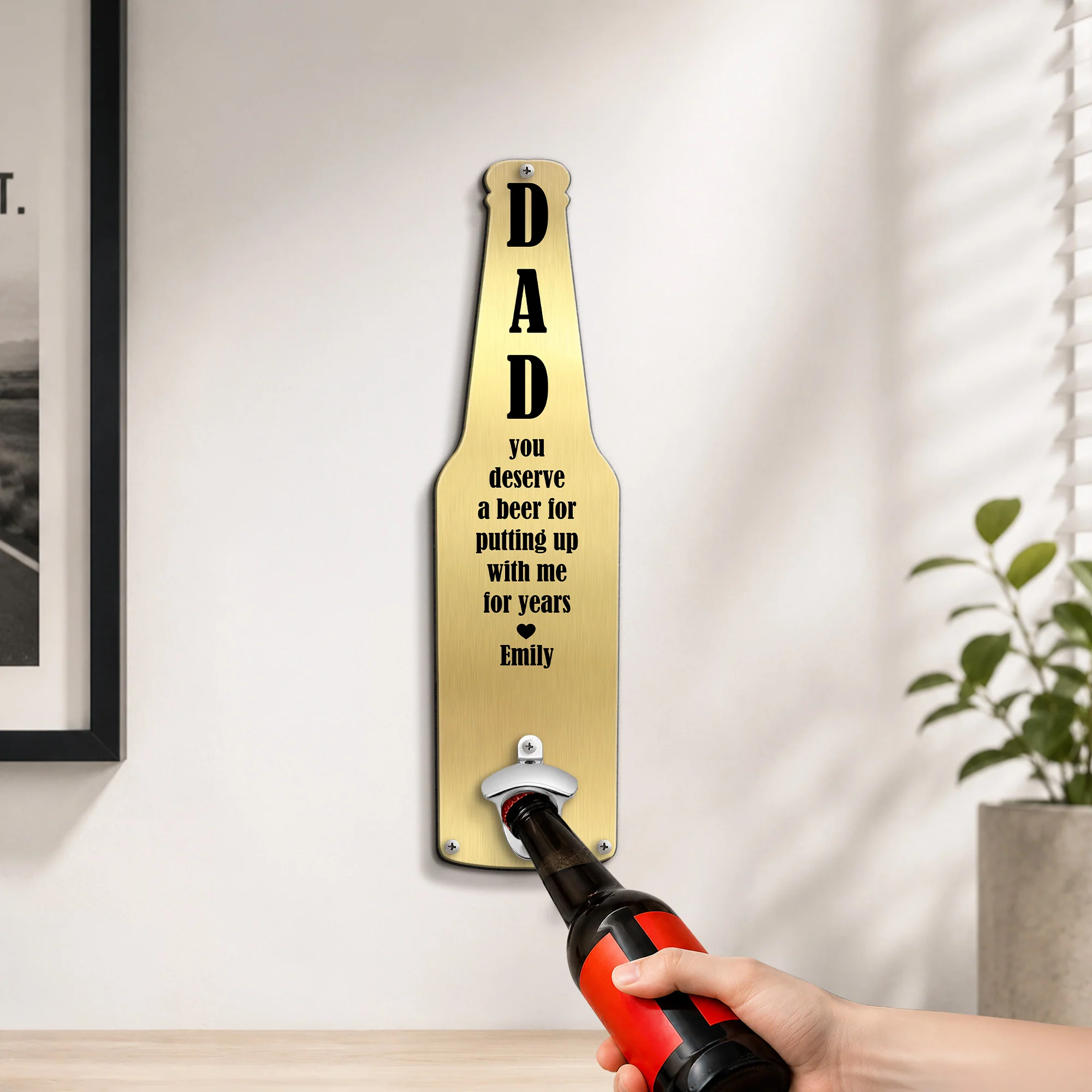 Dad, You Deserve A Beer - Personalized Wall Bottle Opener - Image 2