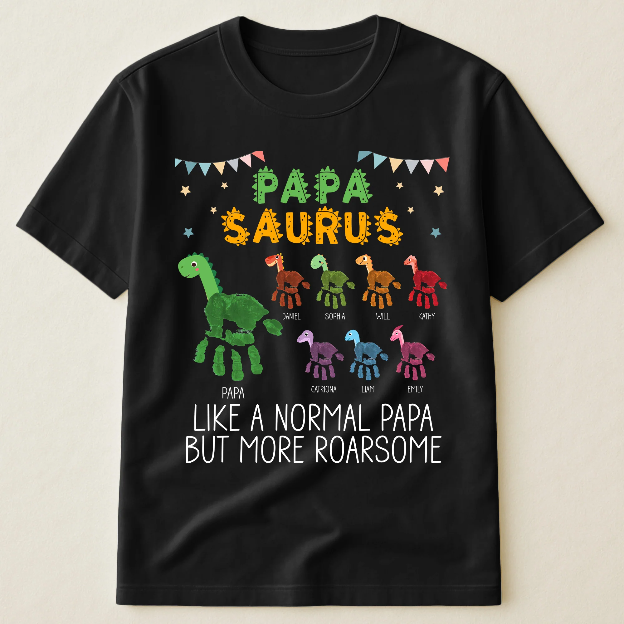 Daddy Saurus Like A Normal Daddy But More Roarsome Handprint - Personalized Shirt