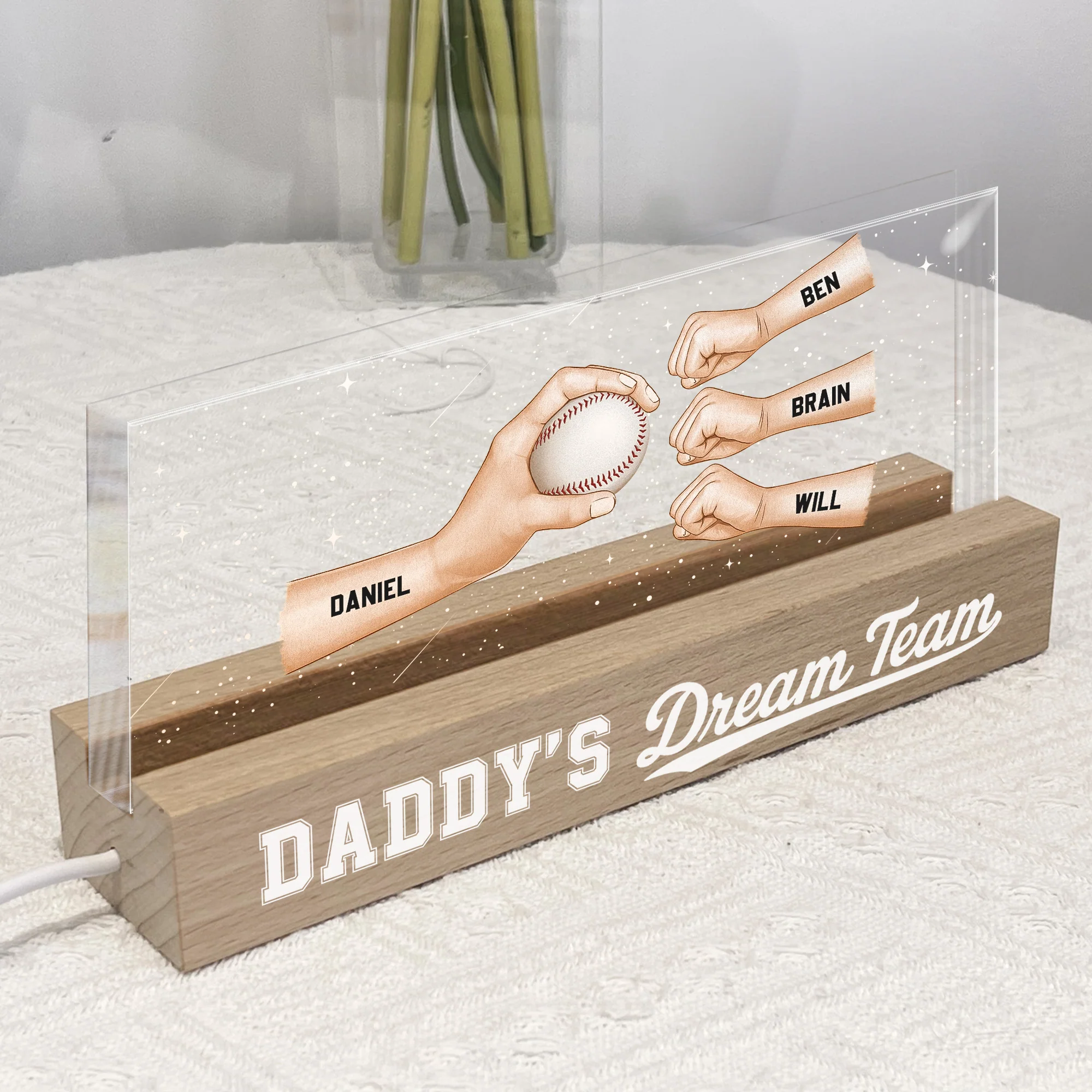 Daddy's Dream Team - Custom Sport Baseball, Soccer, Football - Personalized LED Night Light - Image 2