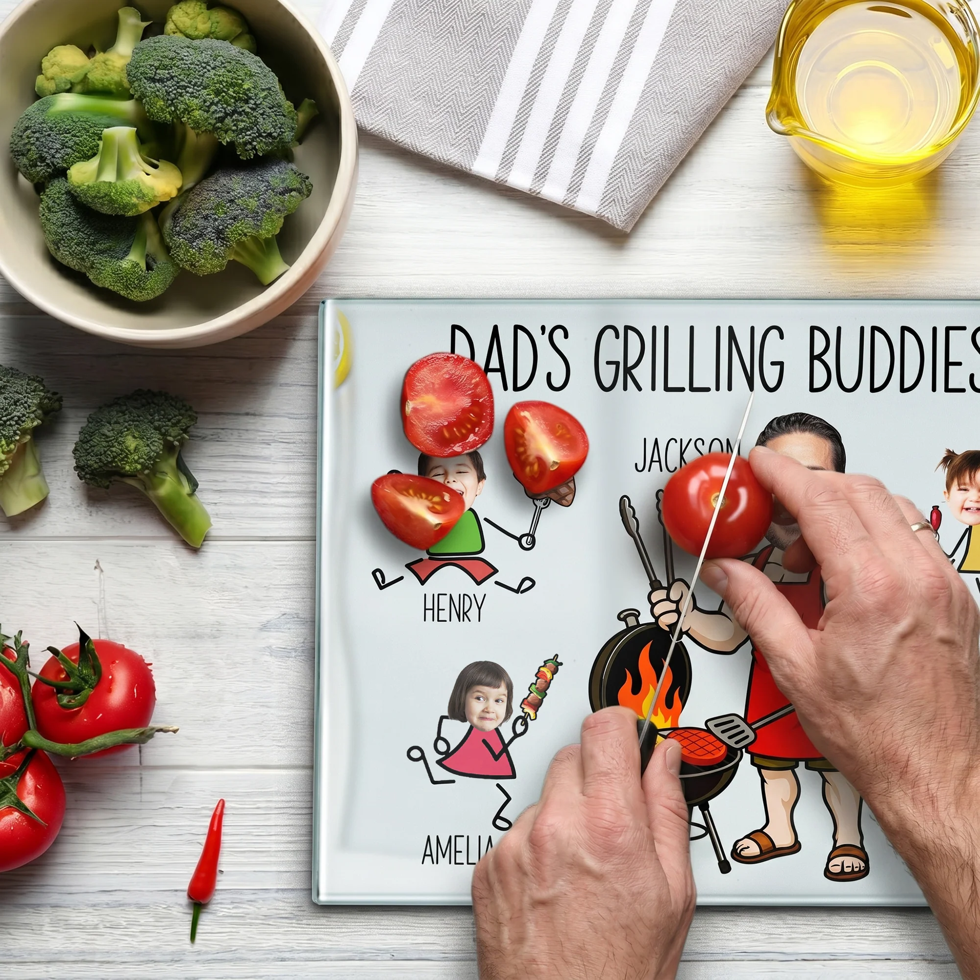 Dad's Grilling Buddies Custom Kid Faces Father's Day Gift For Him - Personalized Cutting Board - Image 4