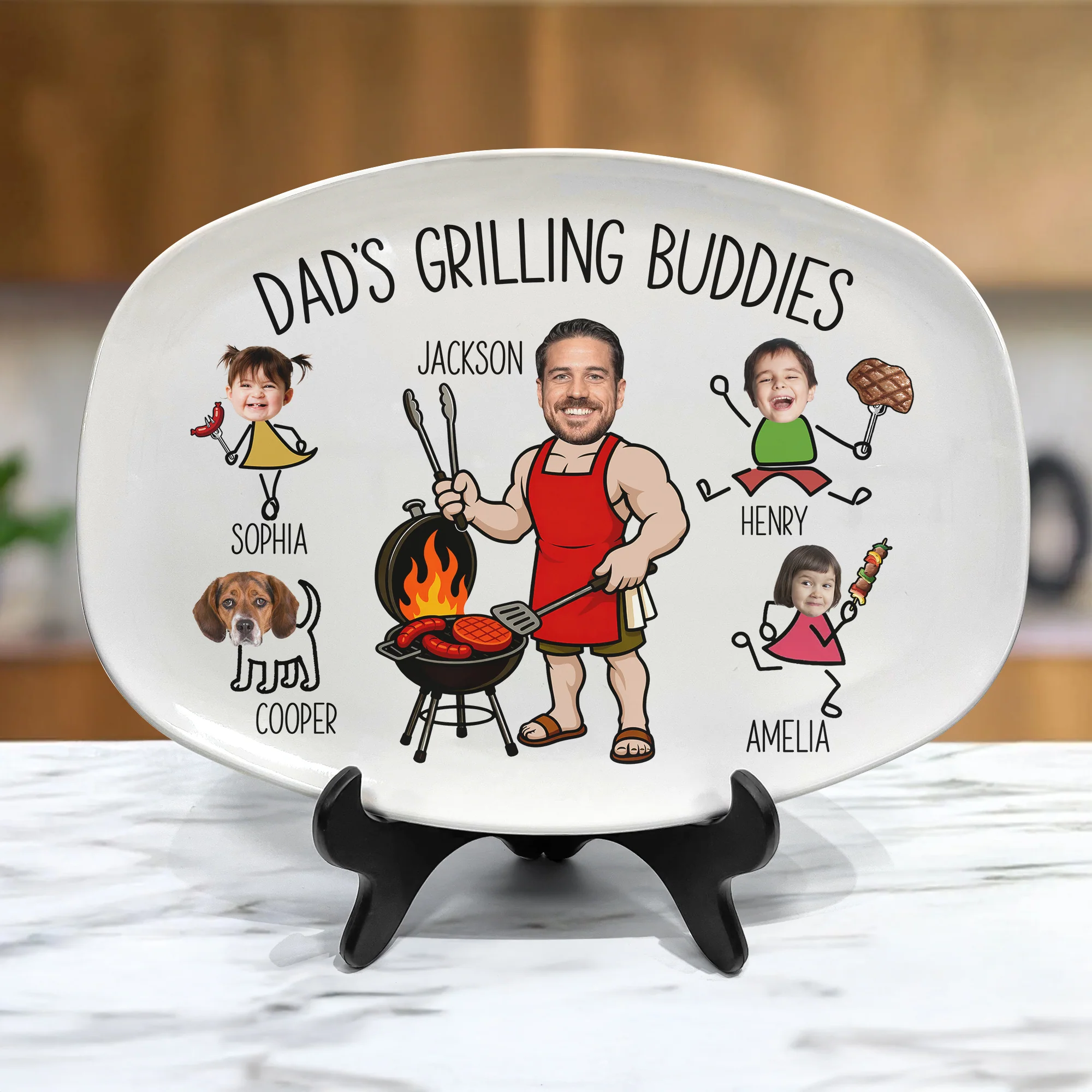 Dad's Grilling Buddies Father's Day Gift For Daddy, Husband, Grandpa - Personalized Platter - Image 2