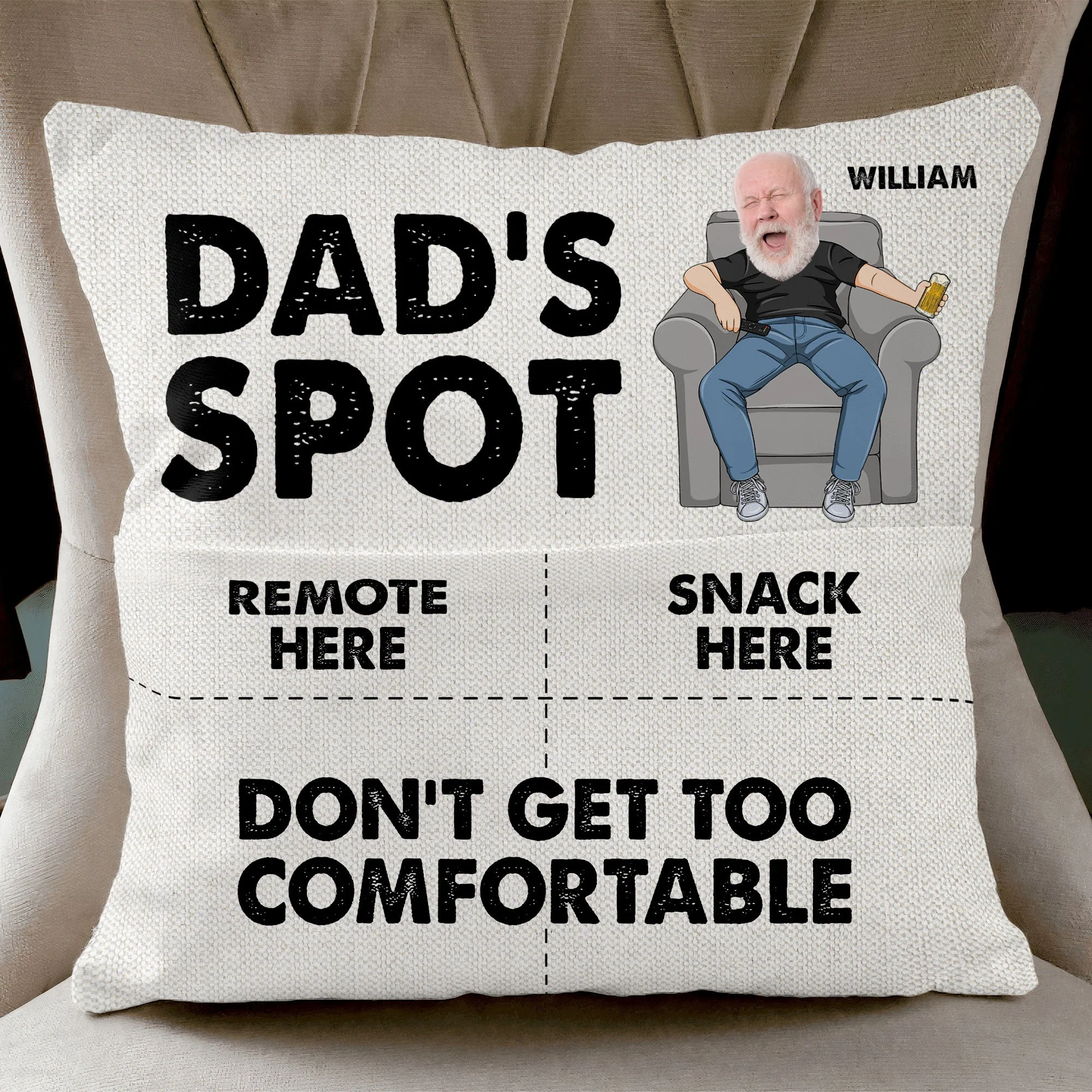 Dad's Spot Don't Get Too Comfortable - Personalized Photo Pocket Pillow (Insert Included) - Image 5