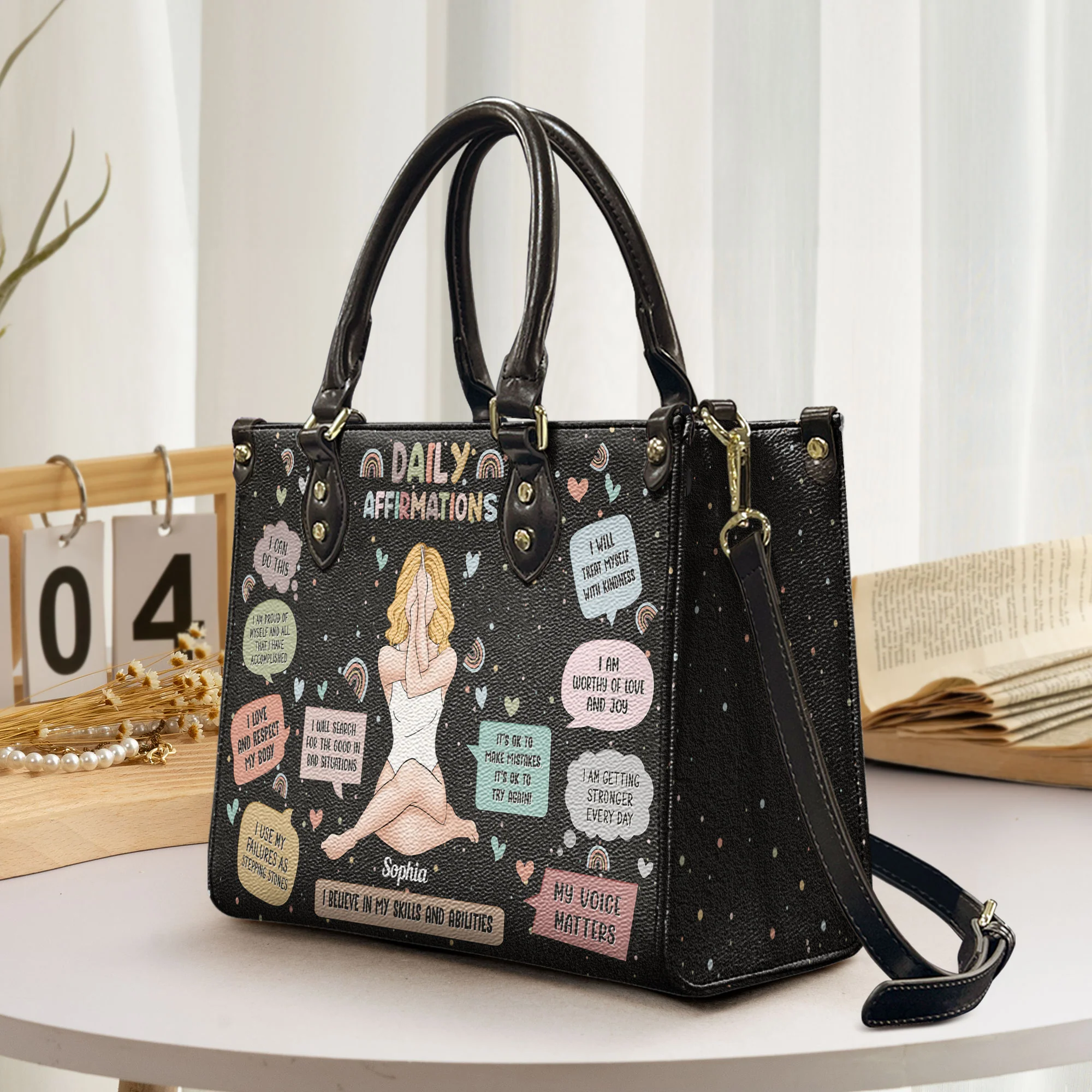 Daily Affirmations - Personalized Leather Bag - Note To Self, Mental Health - Image 2
